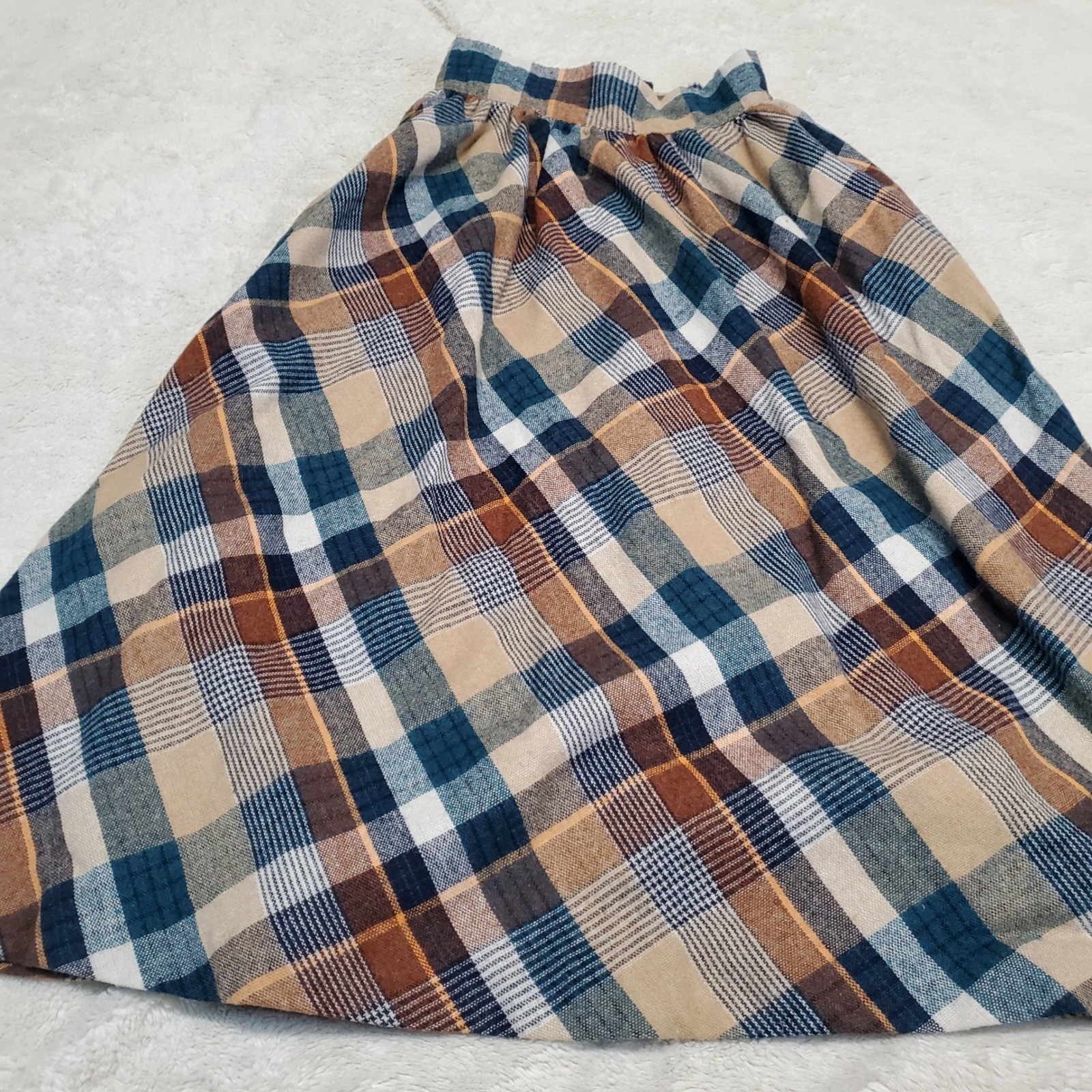 Vintage Bill Byron Tan White Blue Plaid Wool Blend Skirt 9 Academia Twee Cottage