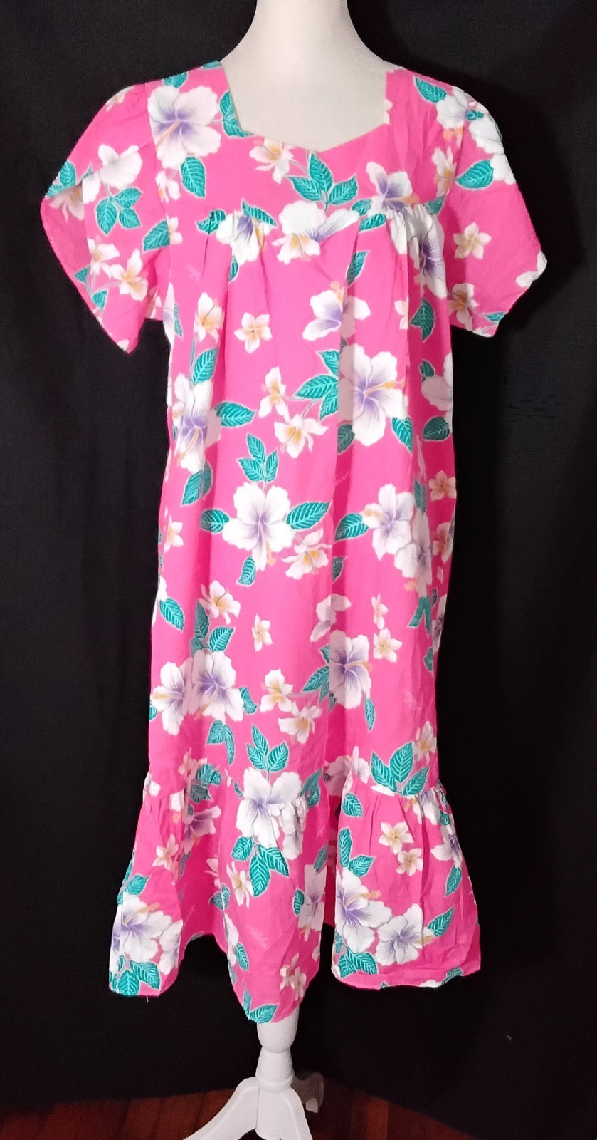 Kalena Fashions Vtg Hawaiian Muumuu House Dress Pink Hibiscus Sz S USA