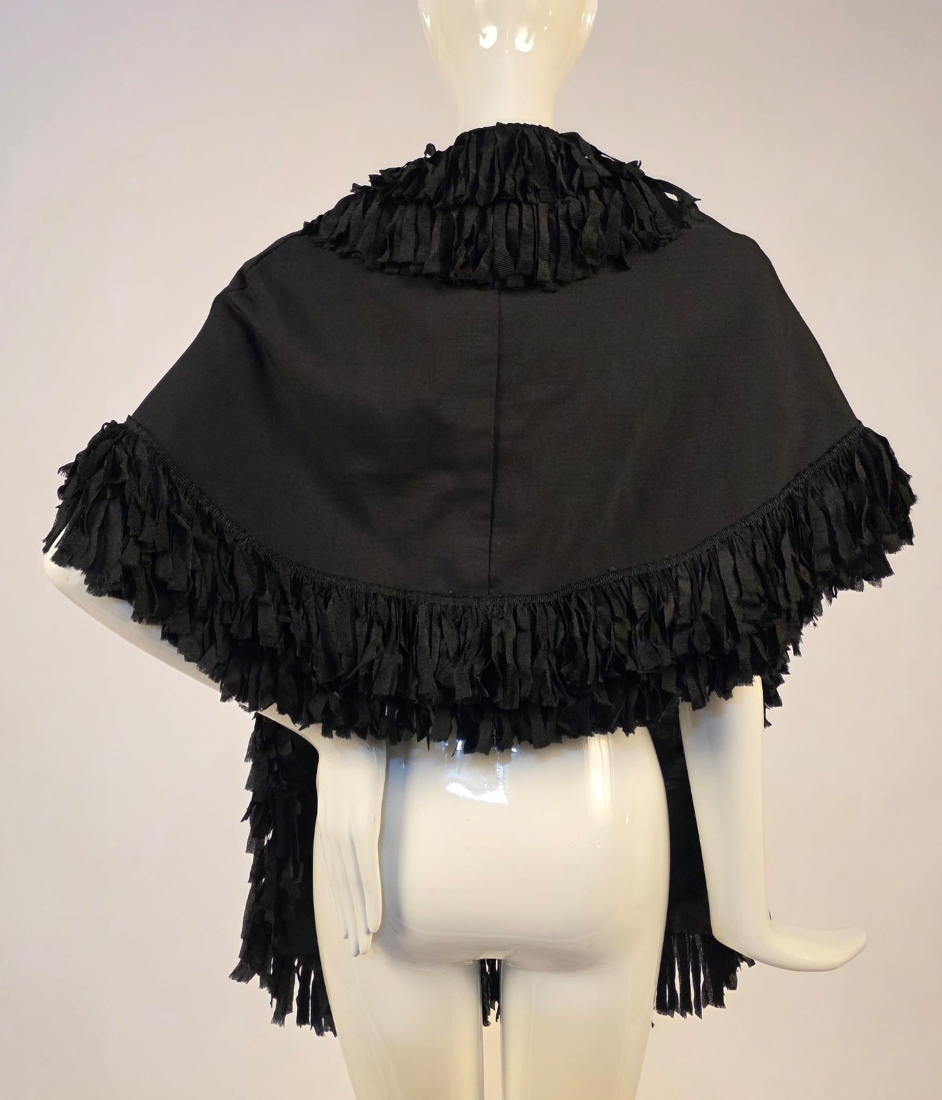 VICTORIAN 19TH C BLACK CAPE W FESTOON RIBBON EDGING