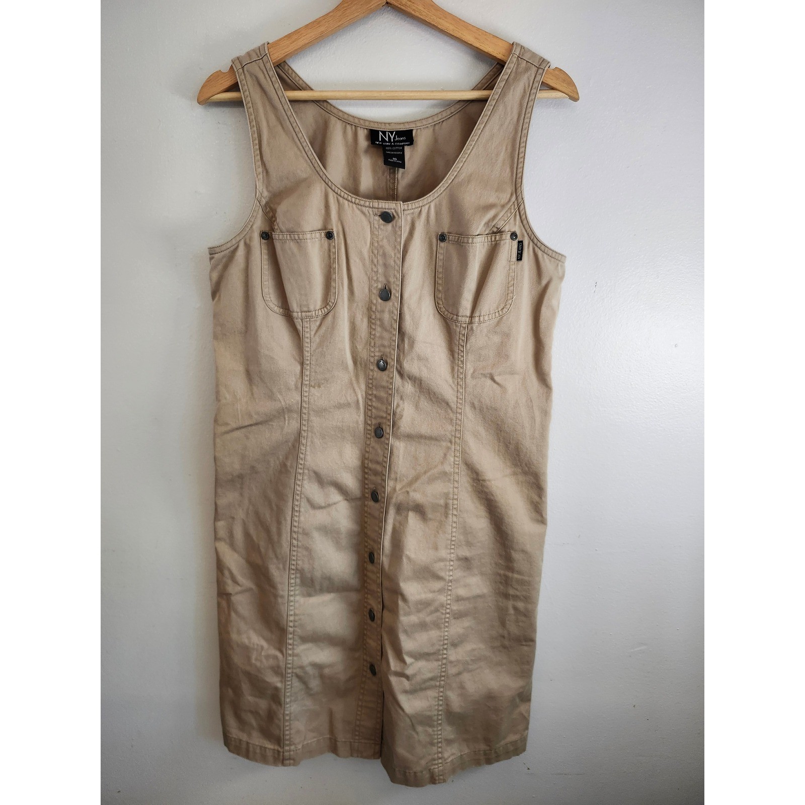 Vintage NY Jeans New York & Company Khaki Cotton Button Front Utility Dress