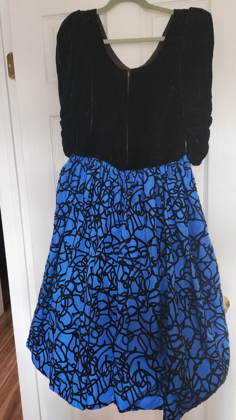 vintage dress royal blue and black velvet.