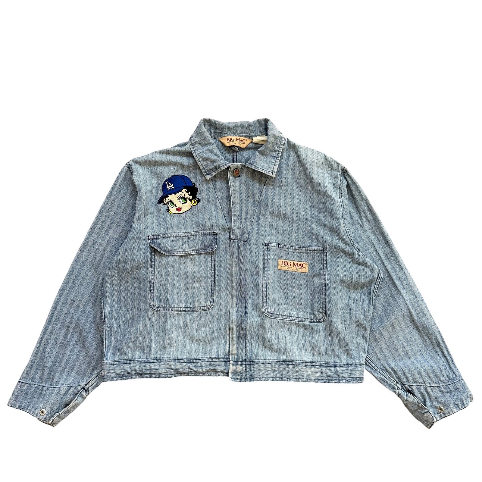 Vintage Big Mac Herringbone Denim Jacket Betty Boop LA Dodgers Chore Coat 48 Reg
