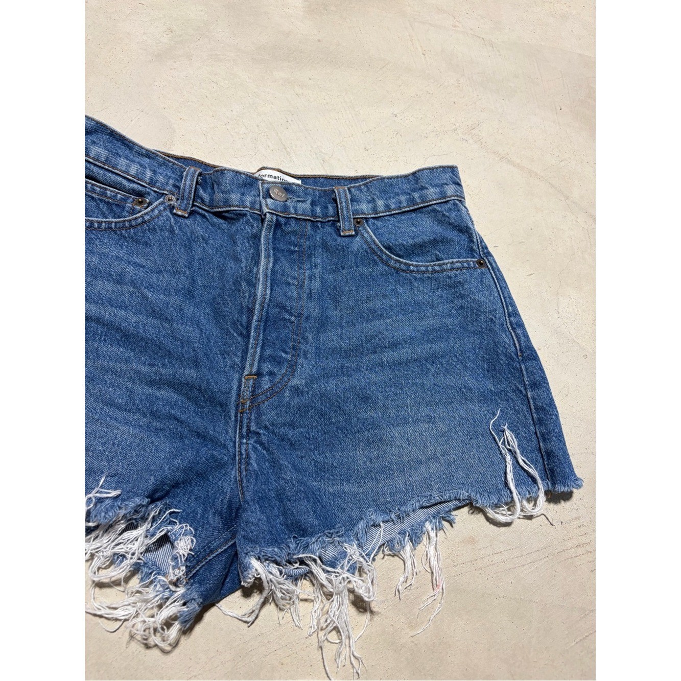 Reformation Dixie High-Rise Distressed Denim Shorts 26