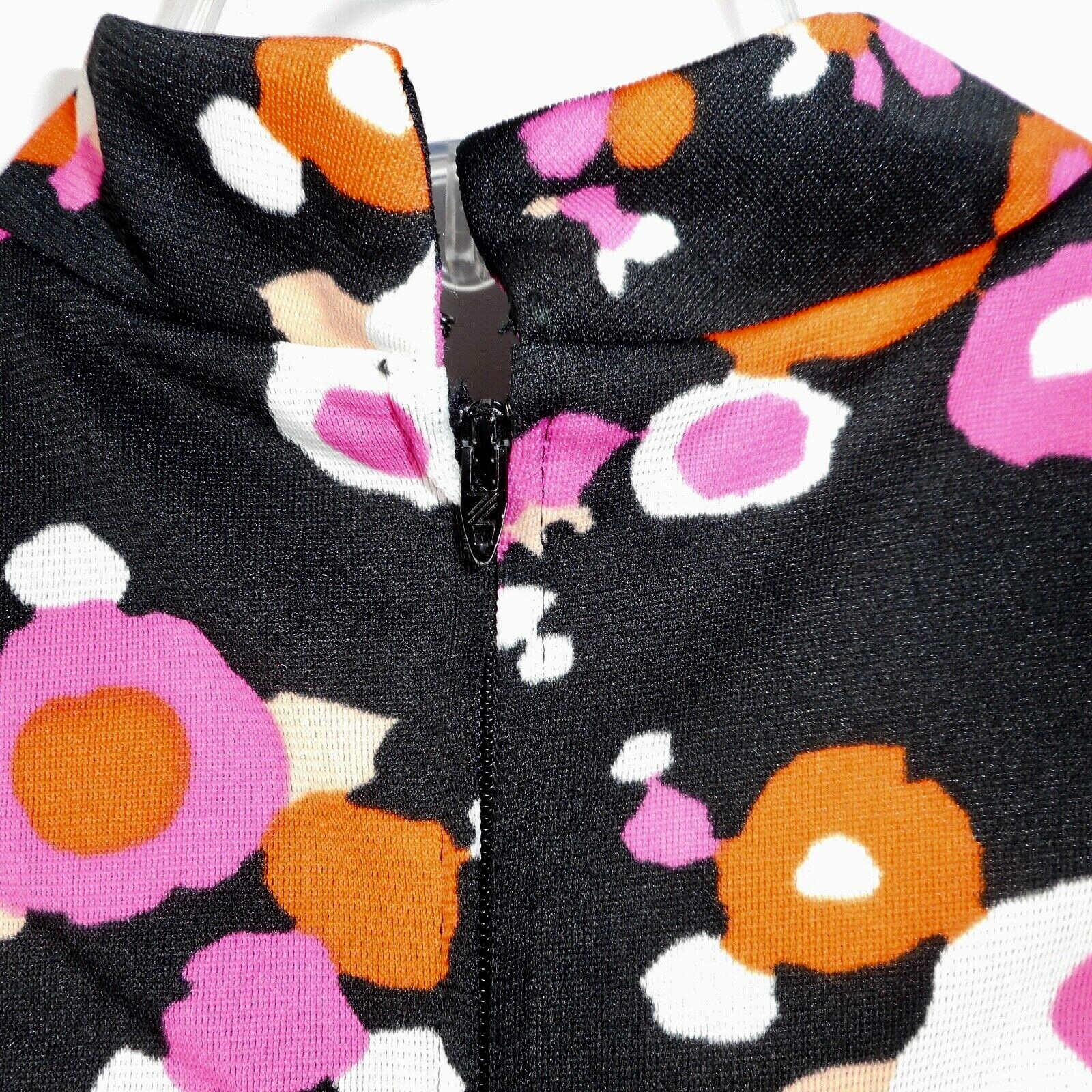 VTG 70s Original Black Fun Flower M L 10 Maxi Dress Mod Handmade Pink Hippie