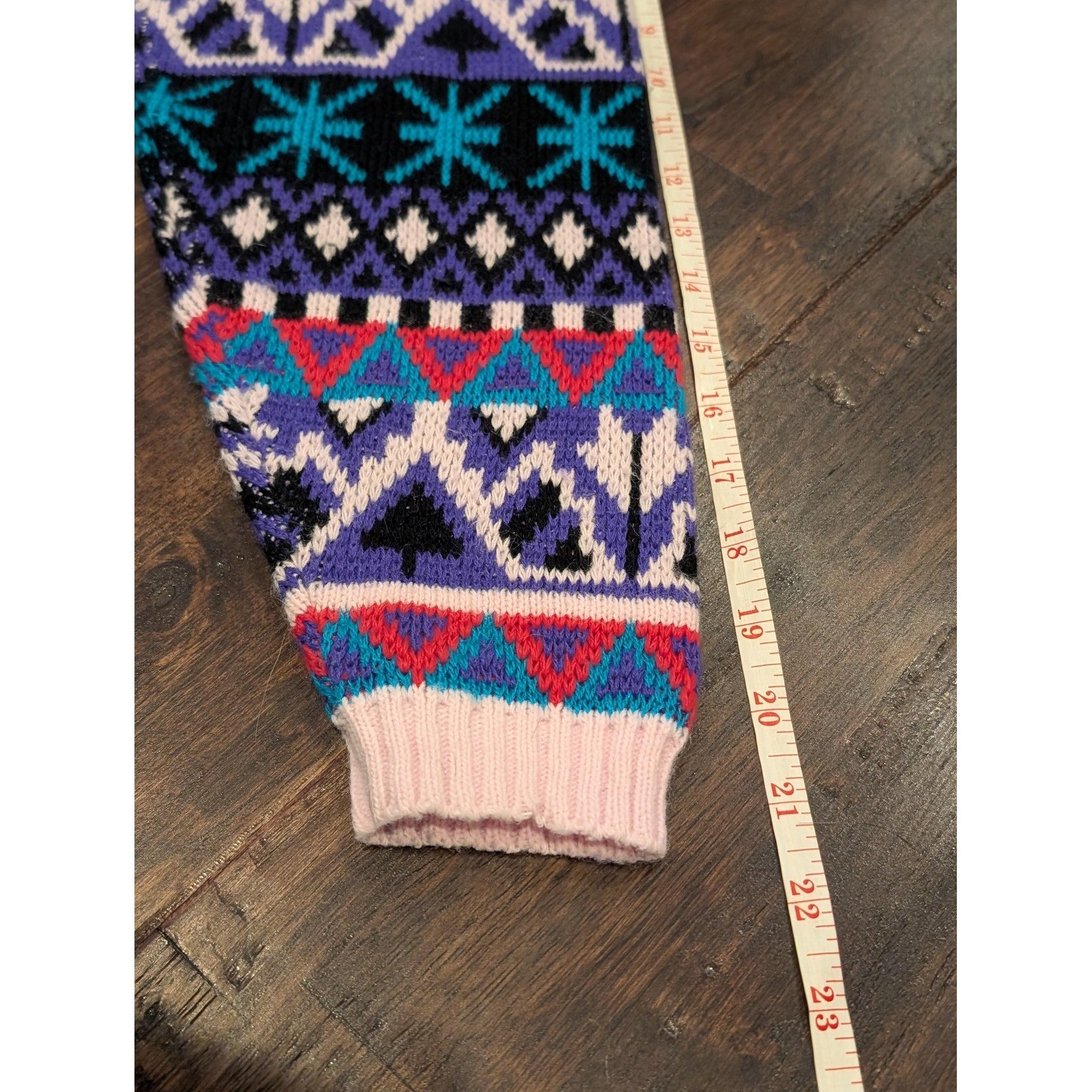 Vintage 90s RKI Knits Sweater Womens L Pink Multi Color Knitted Pullover USA