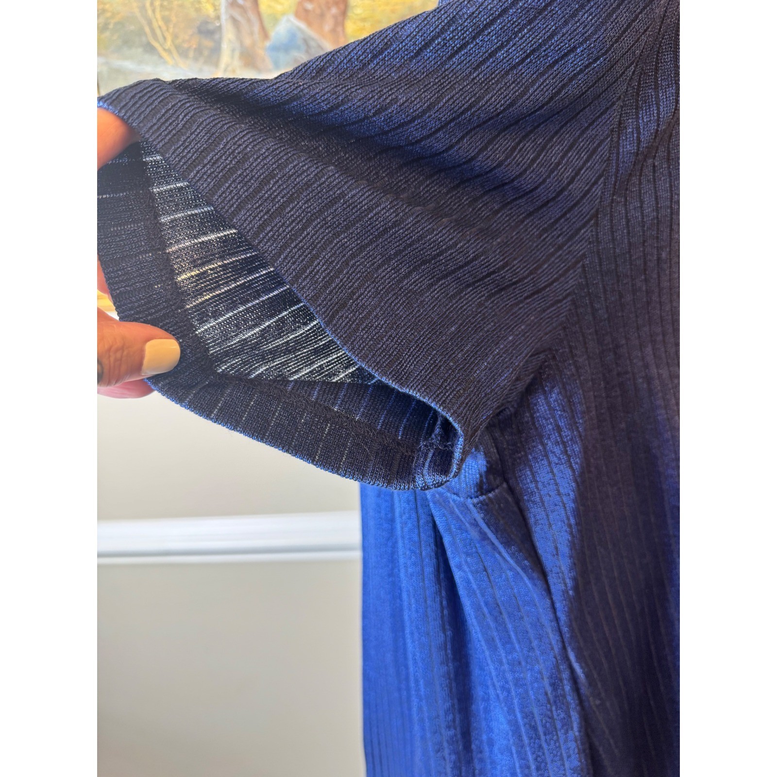 Pride & Joy Vintage Blue Metallic Ribbed Knit Dress and Cardigan Set Size 18W