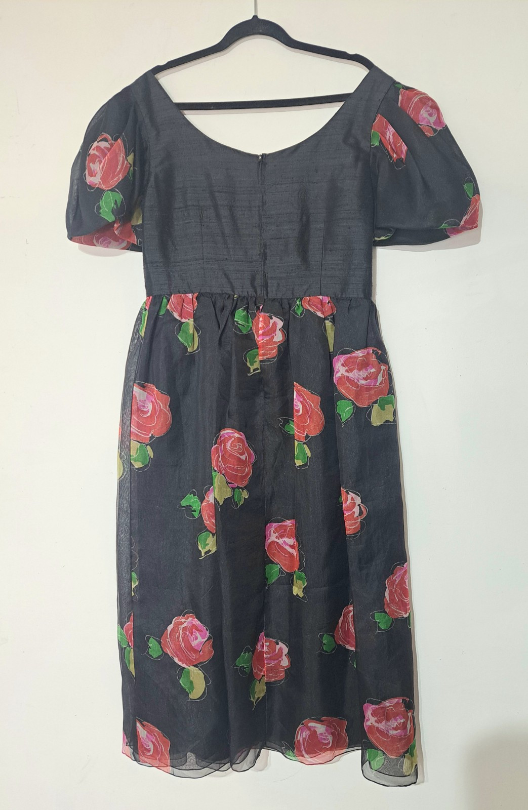 Vintage 1980s Hanae Mori Silk Dress Sz 14 L/XL Floral Roses Cocktail