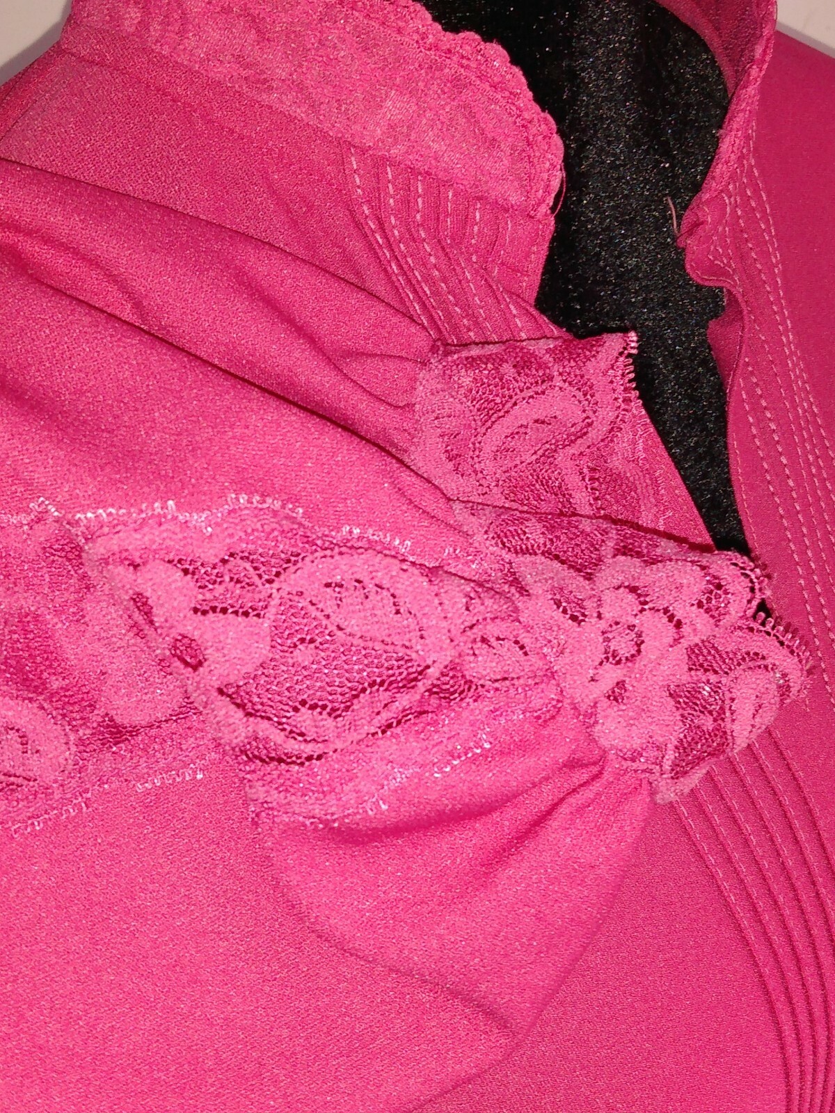 Vtg Jane Baar Dress Raspberry LS Lace Front Collar Elastic Waist No Sz Tag M/L