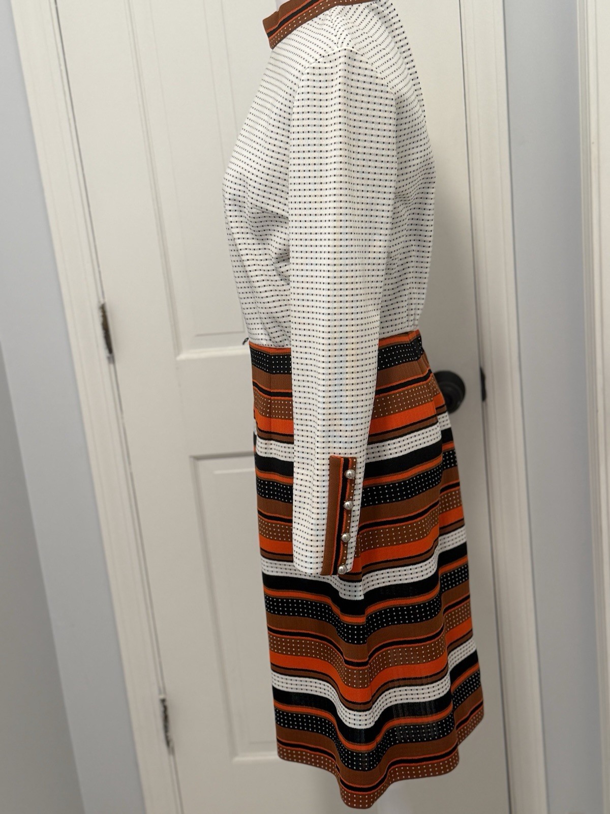 VTG Women’s Multi-Color Polka Dot Stripe Mod Pattern A Line Midi Dress Sz M