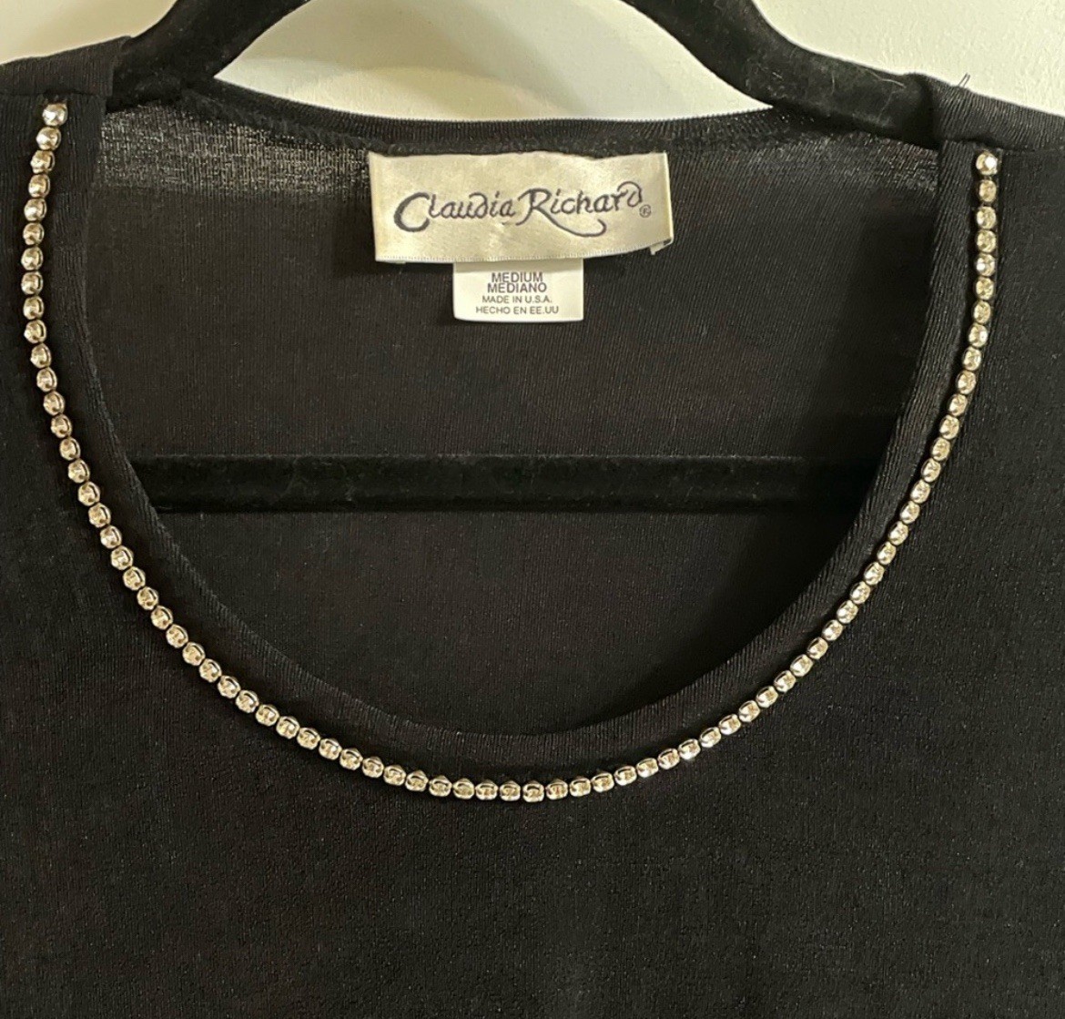 Vintage 90s / Y2K Claudia Richard Black Rhinestone Top – Made in USA – Size M