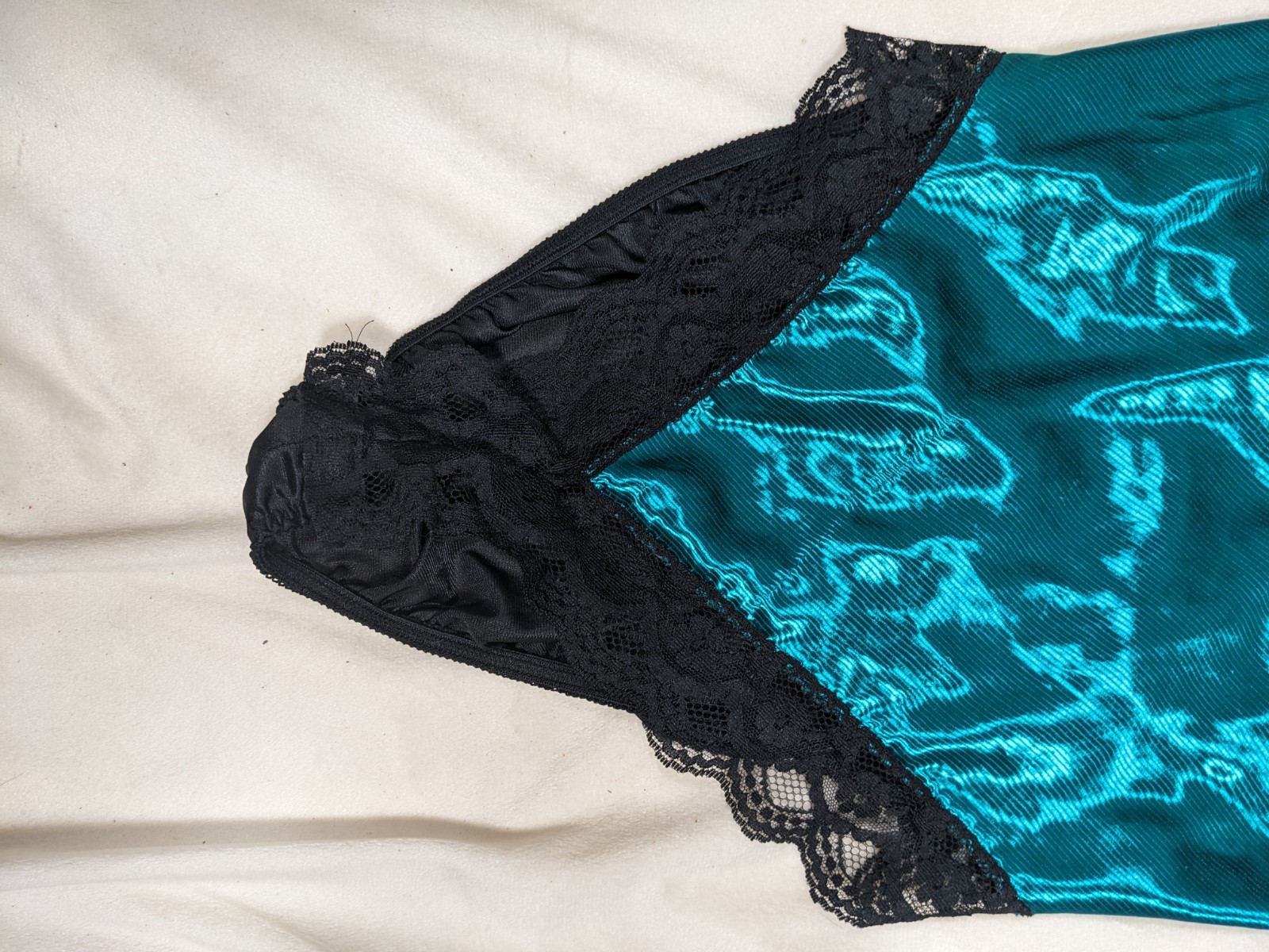 vintage Lady Cameo Dallas satin and lace teddy bodysuit in a teal green color