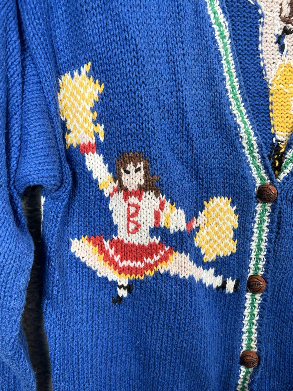 Vtg Belle Pointe Sz Large Basketball Cheer Cardigan Grandma Sweater Teacher
