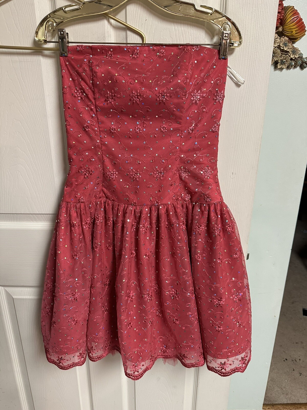 VNT 80s 90s Gunne Sax Hot Pink Prom Party Dress Sequins Barbie Boning Tube Tulle