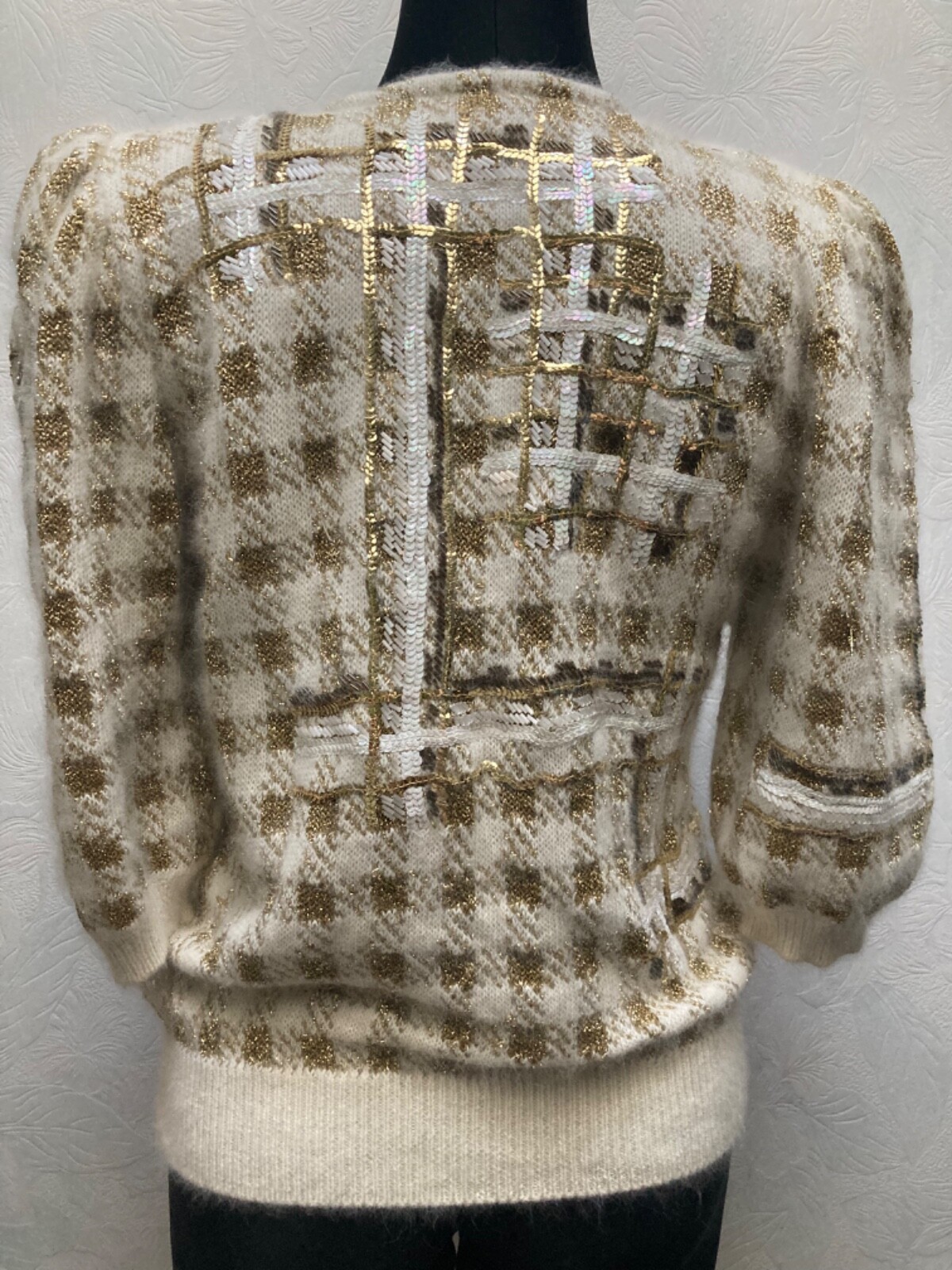 Vintage 1980s Custom Made Angora, Wool Sparkling Knitted Cardigan size S-M.
