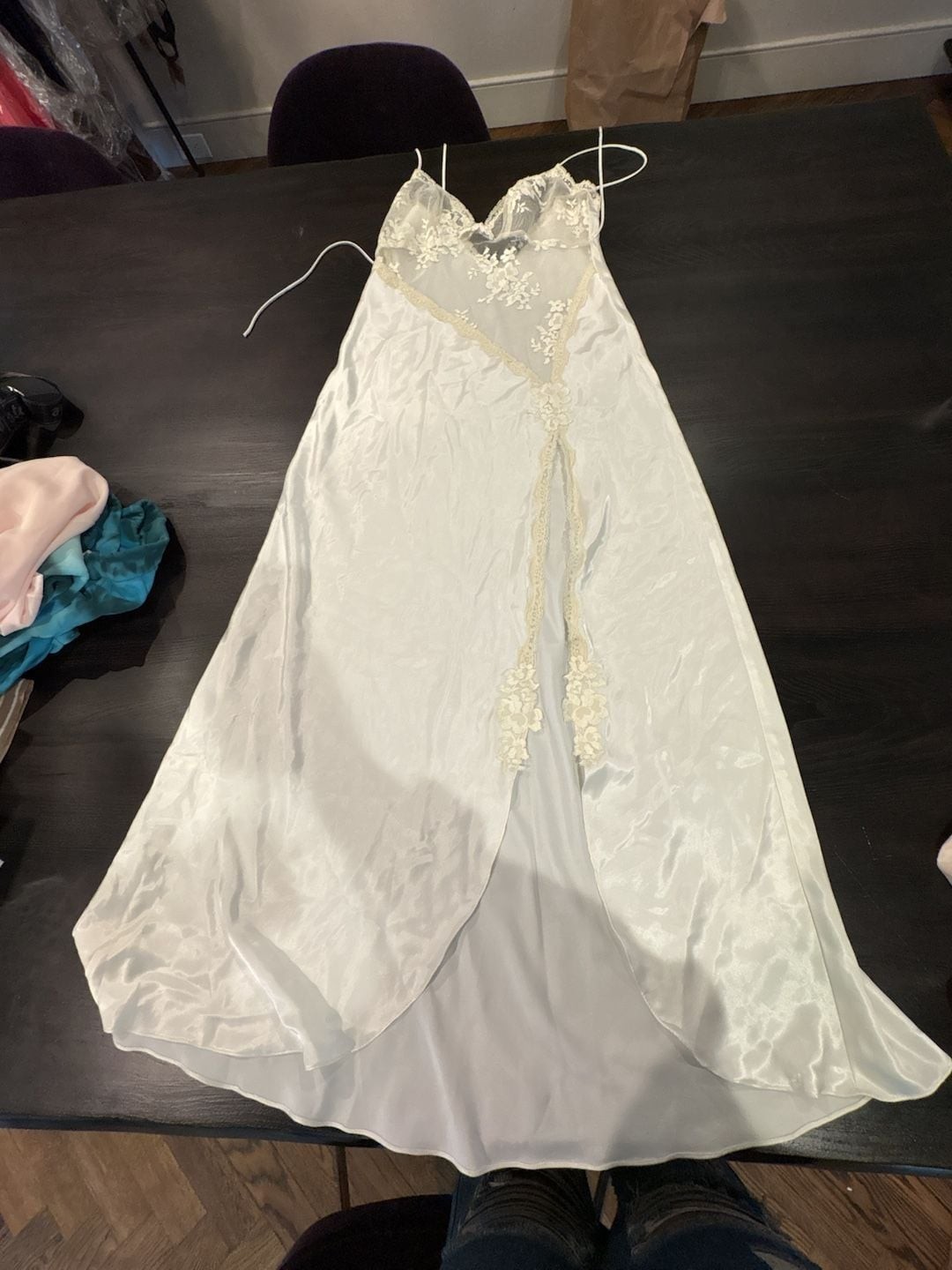 Vintage Jon Quil Samandi Ivory Satin and Lace Chemise bridal Nightgown size S