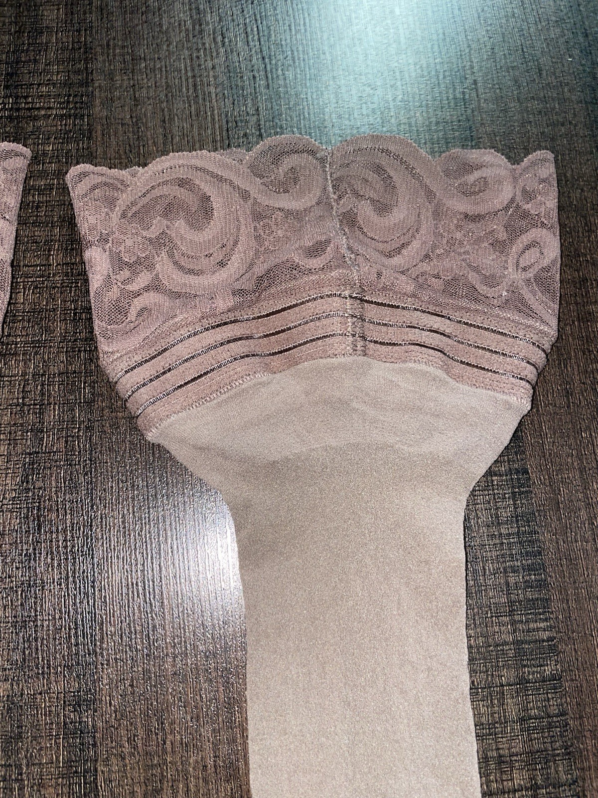 Vintage Lace Top Nylon Stockings Rare Taupe
