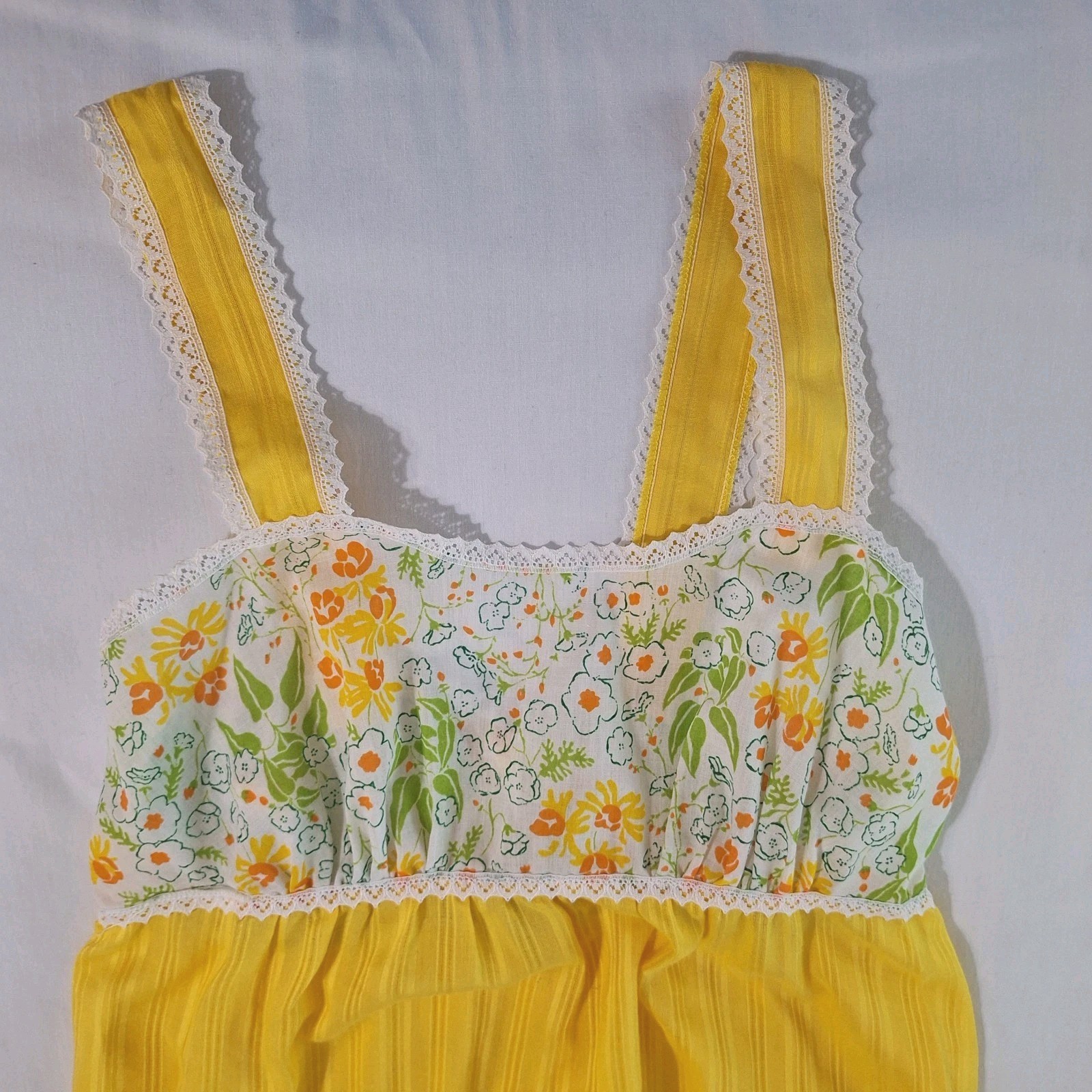 Vtg Sears Yellow Floral Empire Waist Maxi Dress Sz S Hostess Flower Child Boho