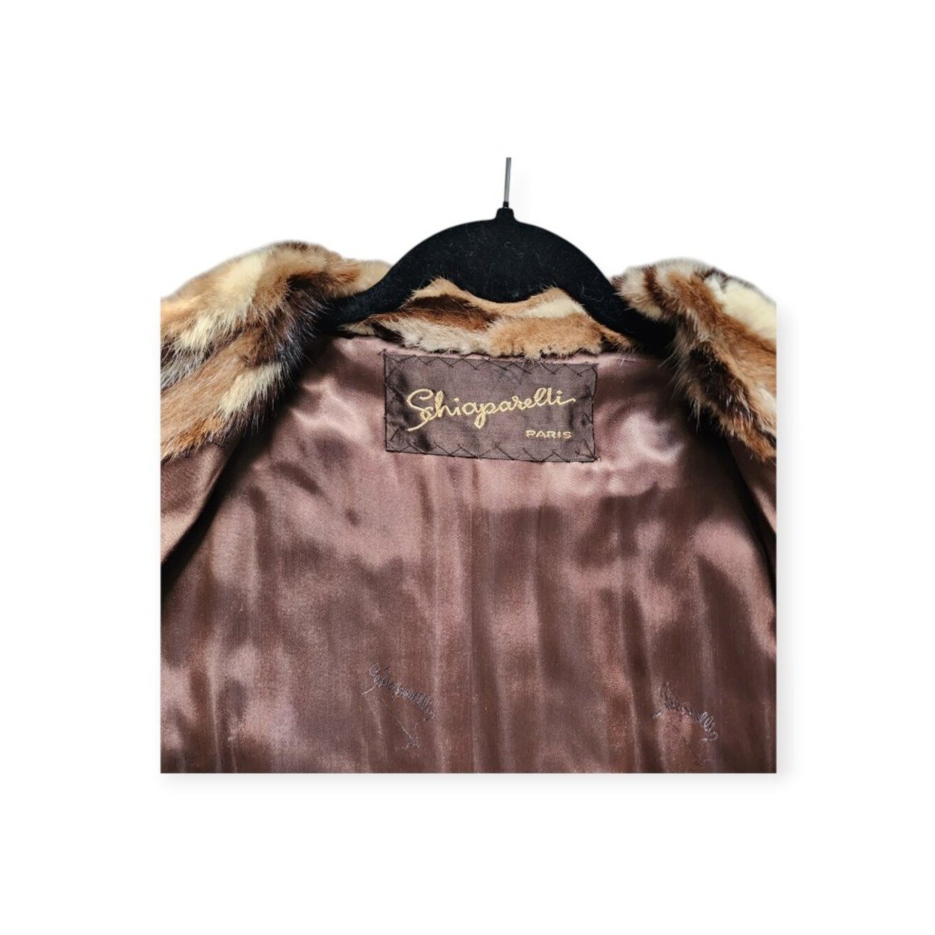 Vintage Schiaparelli Paris Pieced Mink Fur Coat Brown Patchwork Fur Jacket Women