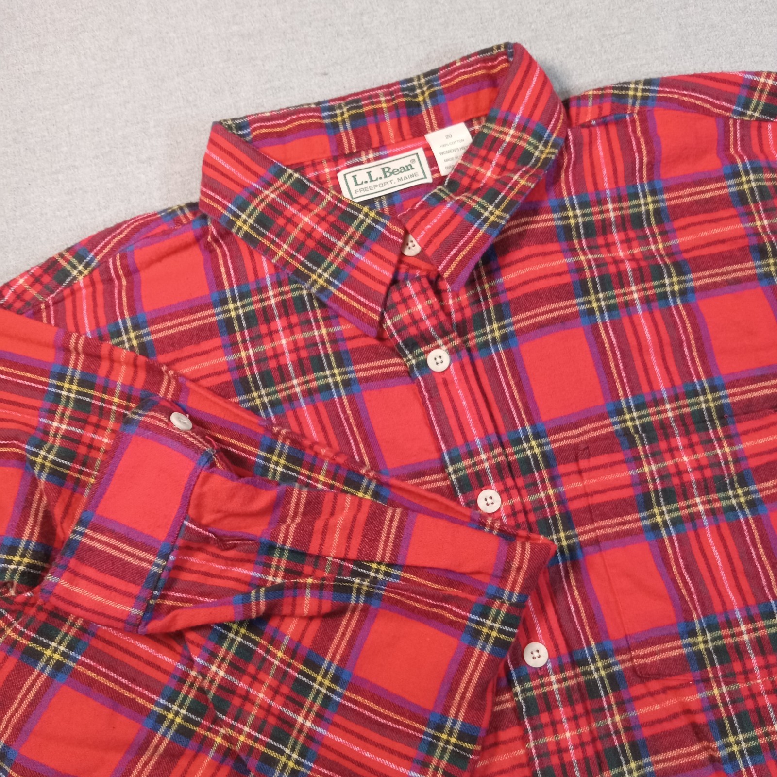 L.L. Bean Shirt Vintage Women’s Flannel Size 20 USA Made Red Tartan Plaid 1990’s