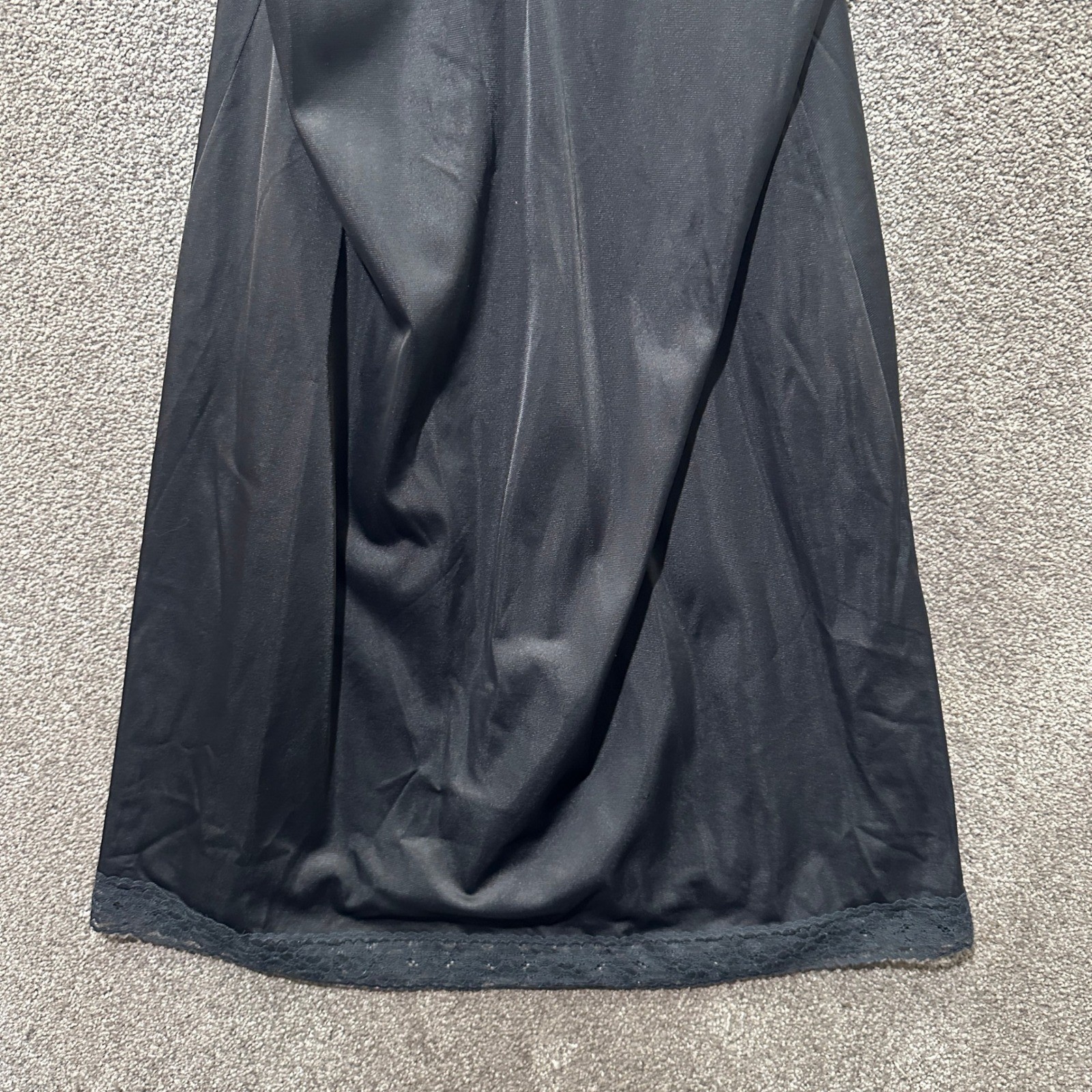Vintage Vanity Fair Black Lace Trim Full Slip Dress Nylon USA Made Size 38