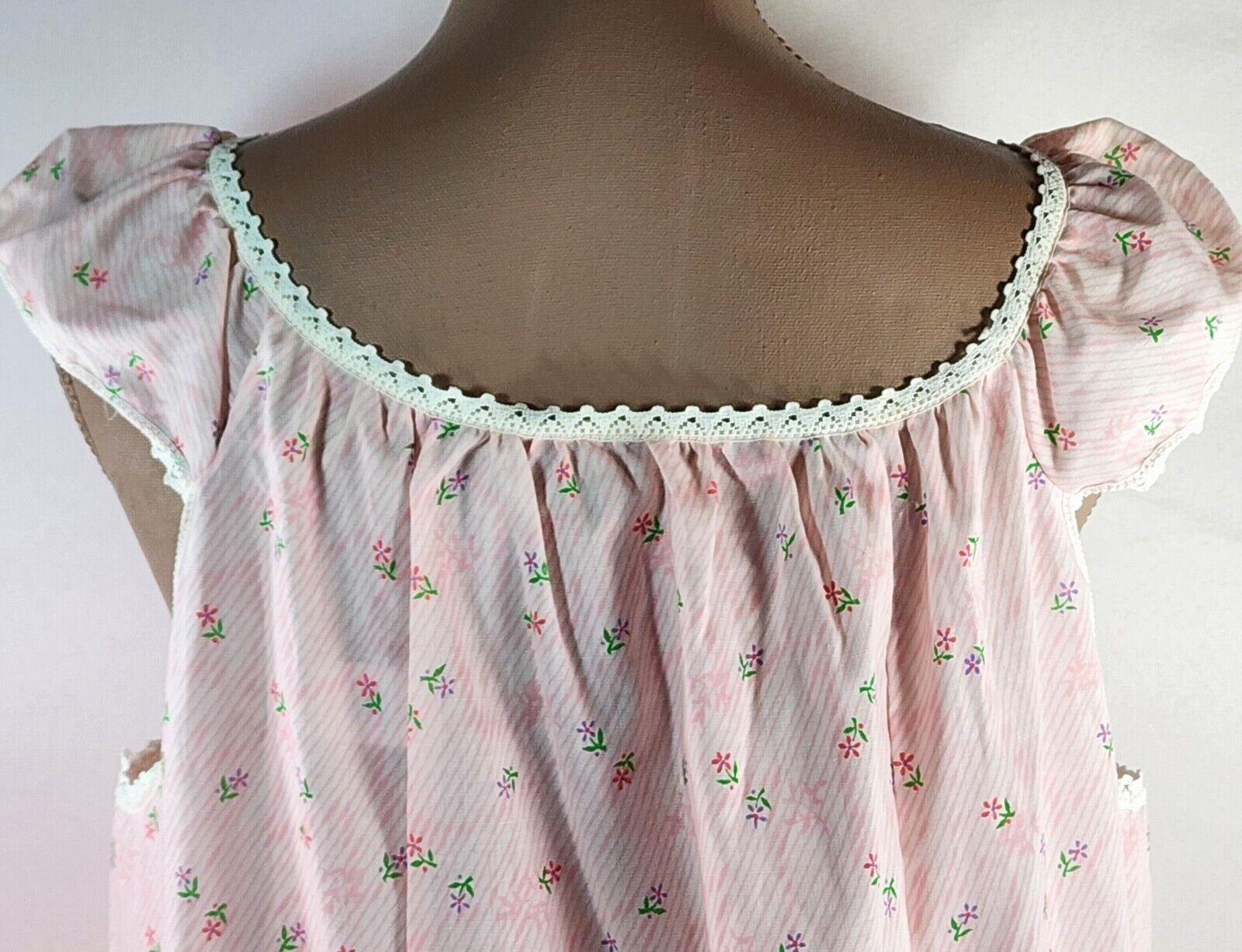 Vintage Nightgown PINK Floral MEDIUM Long gown Cotton Blend NOS so PRETTY!