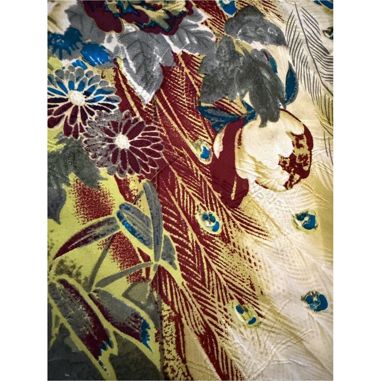 Citron Women’s XS 100% Silk Peacock Floral Vintage Button Down Shirt made USA B8