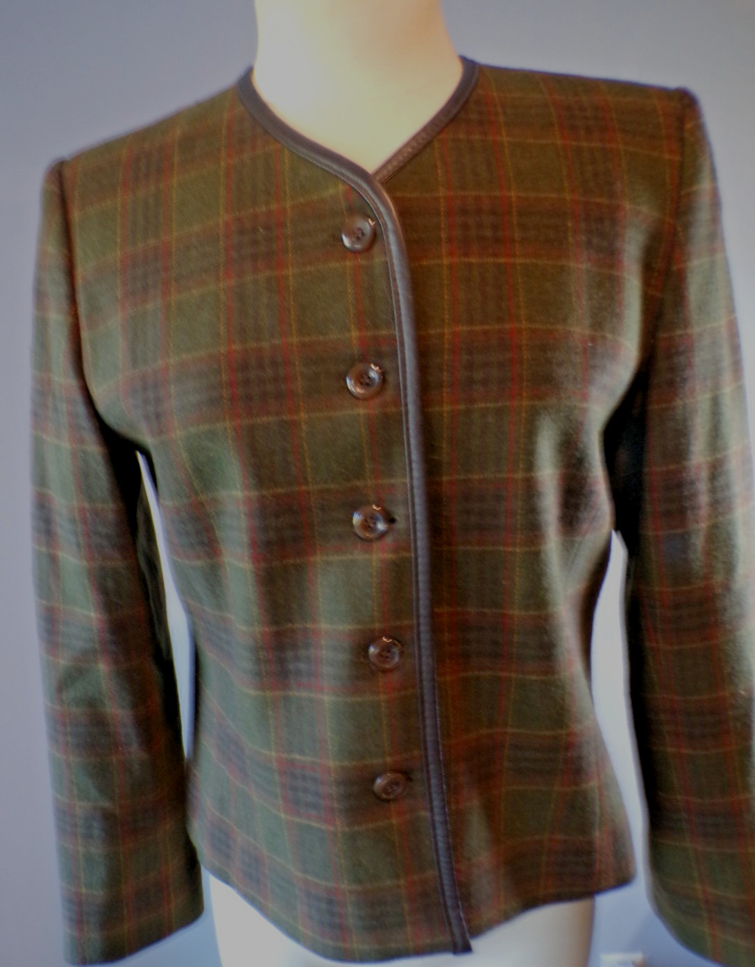 Vtg Pendleton Lined Wool Jacket Size 10 Petite Olive Plaid Tailored Classic