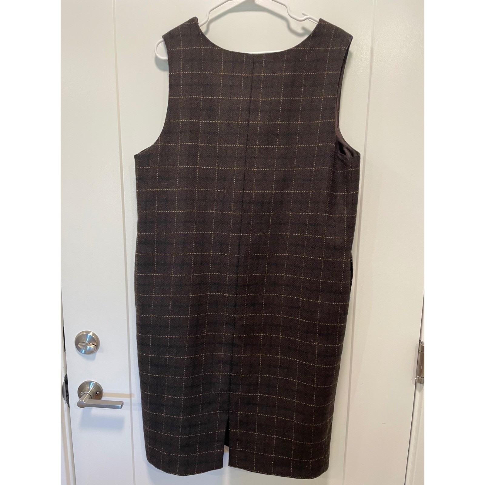 Harve Benard Sport Vintage Brown Windowpane Plaid 100% Wool Shift Dress Size 16