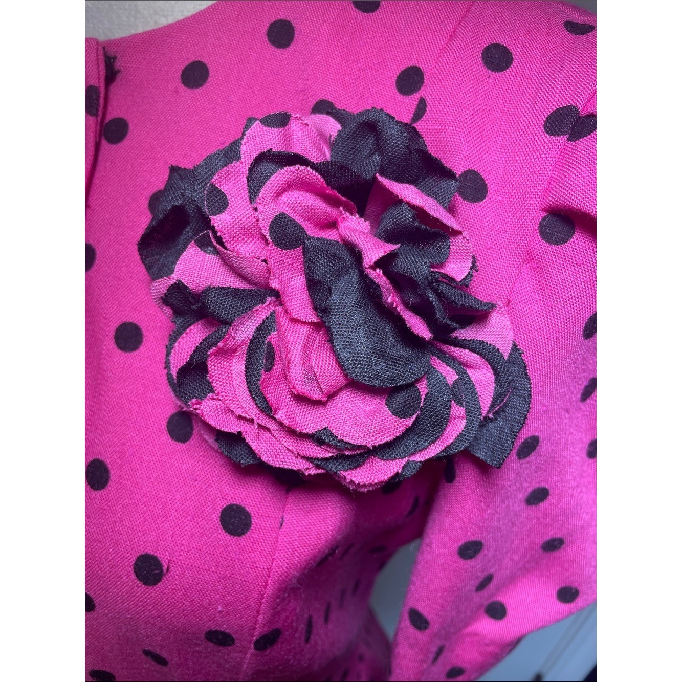 VTG 80s Positive Attitude Pink Polka Dot Peplum Blouse Puff Sleeve Blazer Top M
