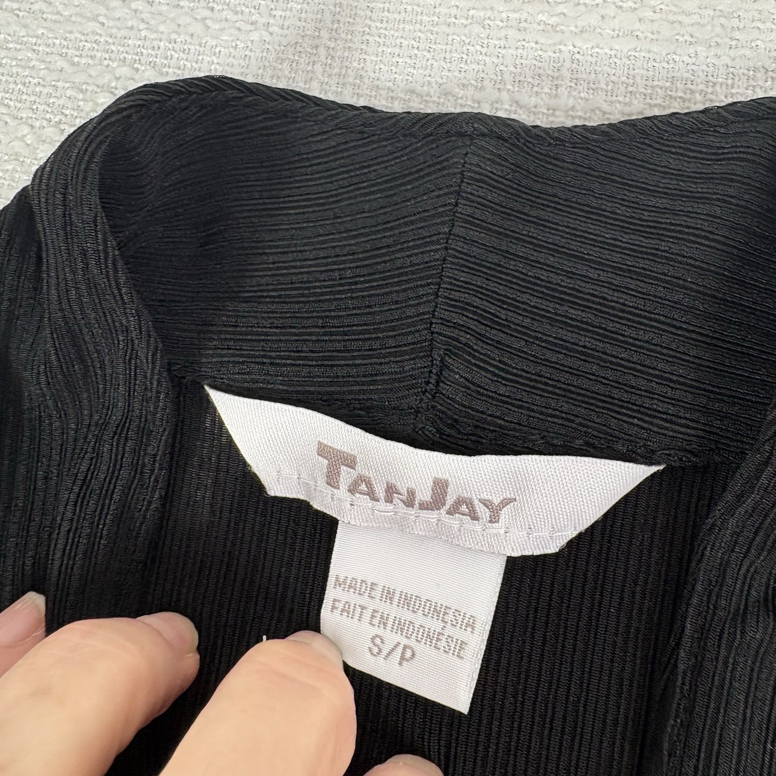 Vintage TanJay 3-Piece Set Black Ribbed Skirt Top Jacket Size S/P Beaded Neck