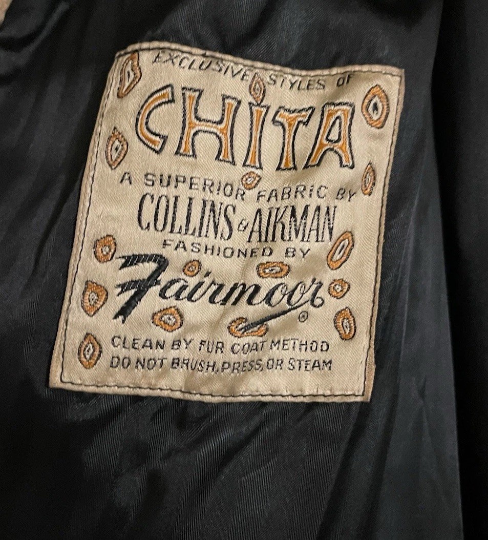 Chita By Fairmoor Coat Vtg 60s Faux Cheetah Leather Trim Collins Aikman L/XL