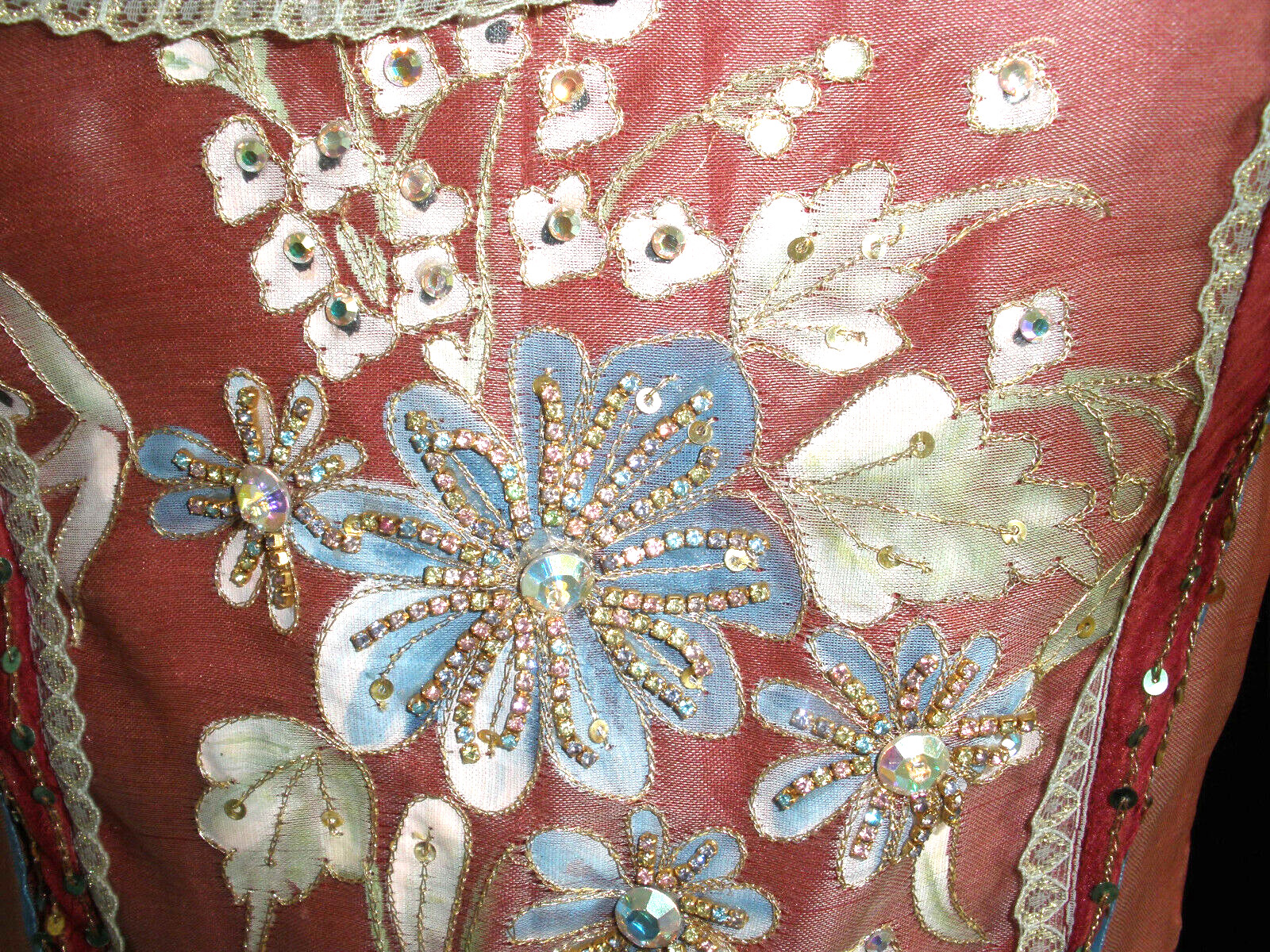 $40K NEVER WORN QUEEN ELIZABETH ROYAL DRESSMAKER SILK PAINTED JEWELED DRESS GOWN
