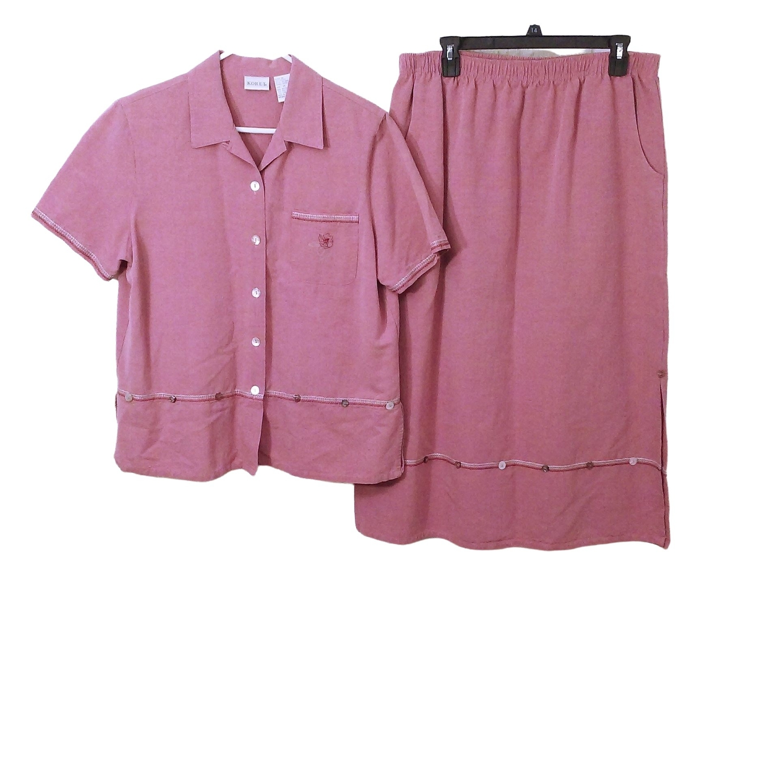 Vintage 90s Koret 2-pc Set Button-up Blouse Comfort Skirt Pockets Ladies-14/16