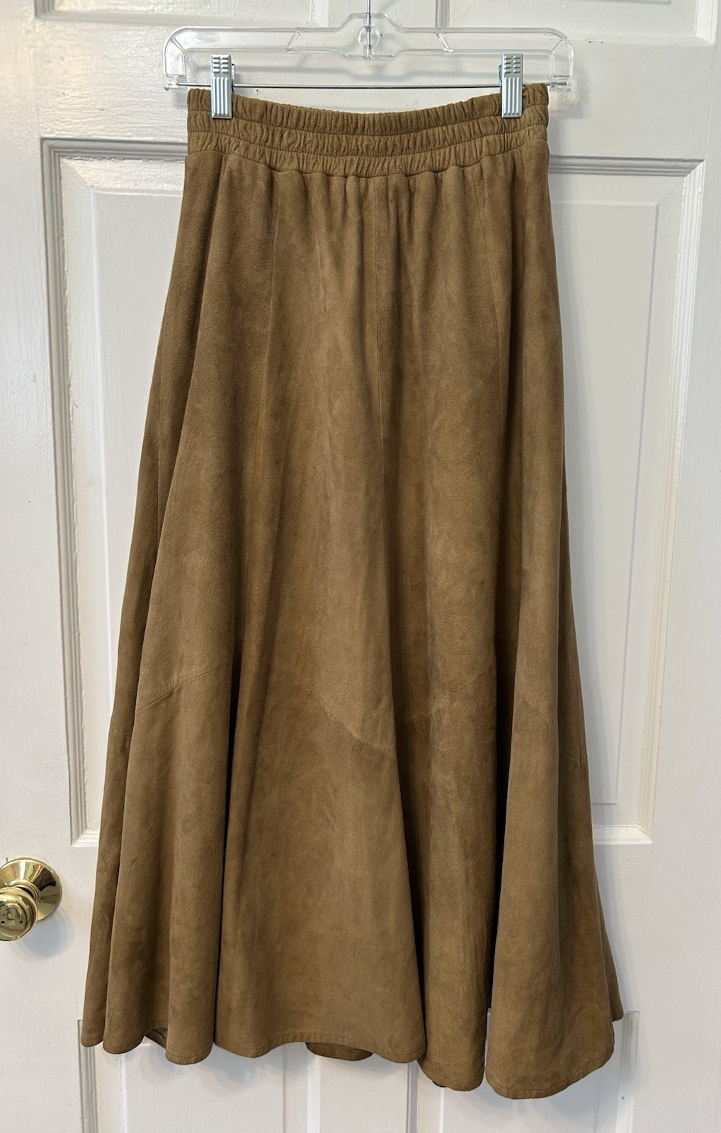 Vakko Vintage Suede Leather Skirt Long Lined Sz S Elastic Stretch Waist