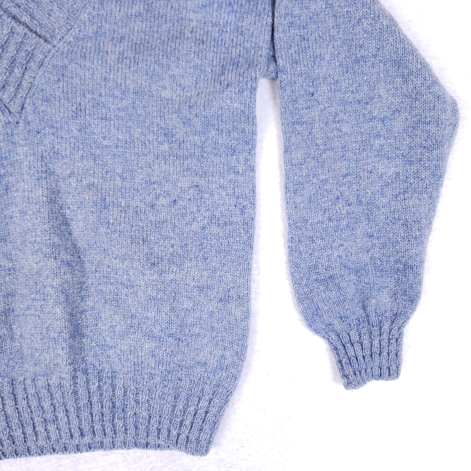 Vintage Friendship Knits Sweater Handmade Maine Wool Blue V-Neck Pullover Sz M