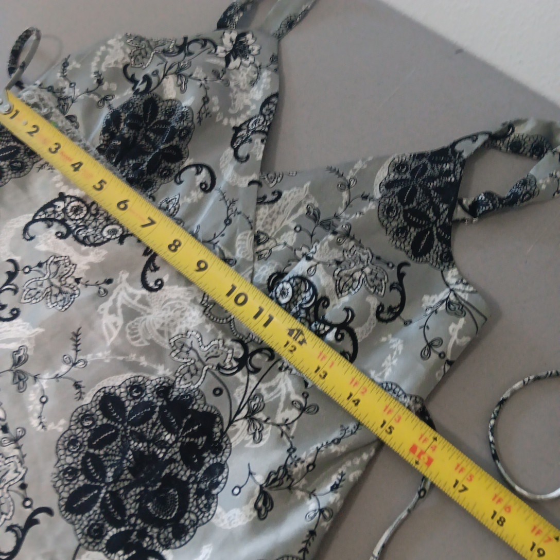 Y2K Babydoll Top Medium Gray Romantic Floral Satin Boho Fairy Grunge Whimsigoth