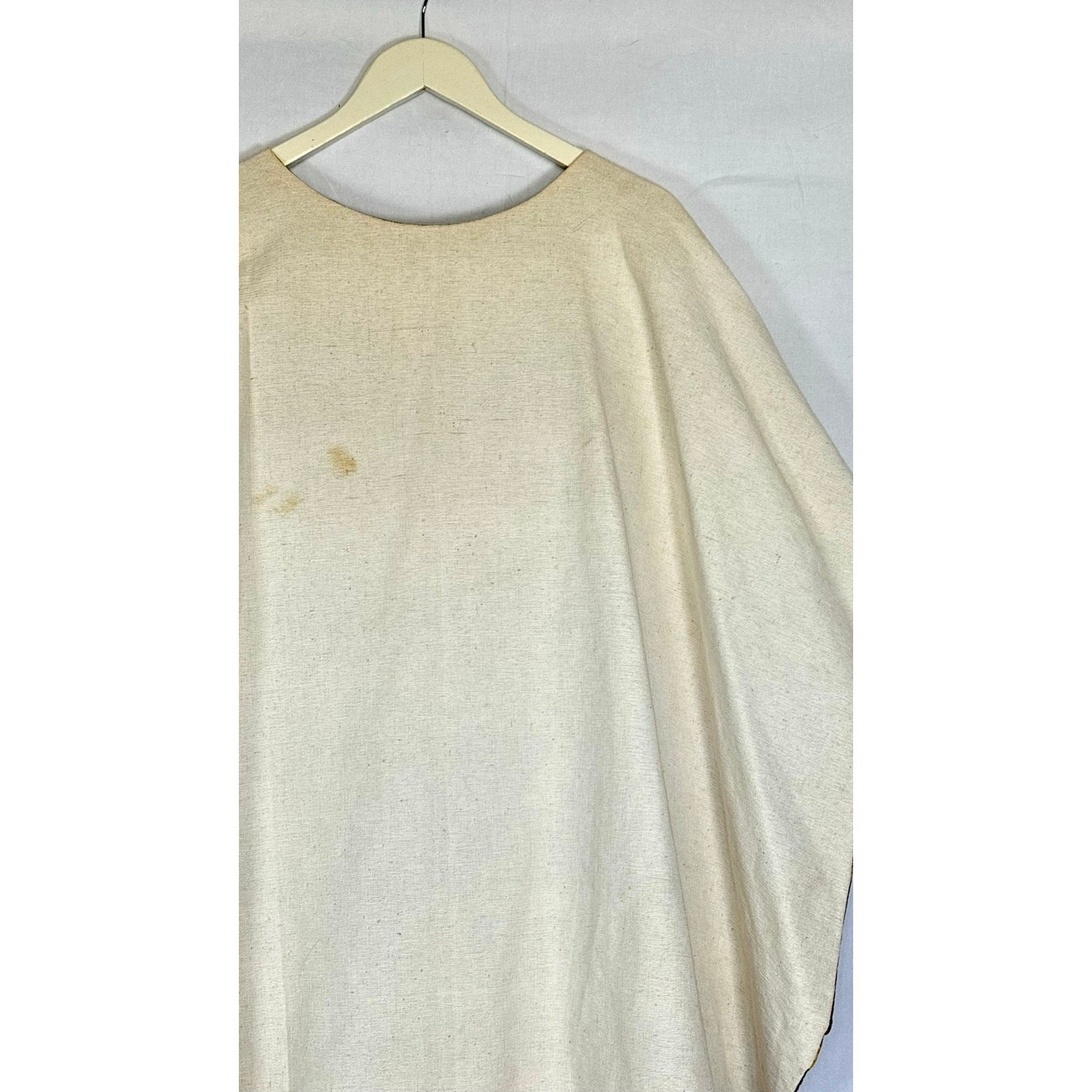 Vintage 1970s Barbara Matamoros Canvas Cape Dress African Barkcloth Print