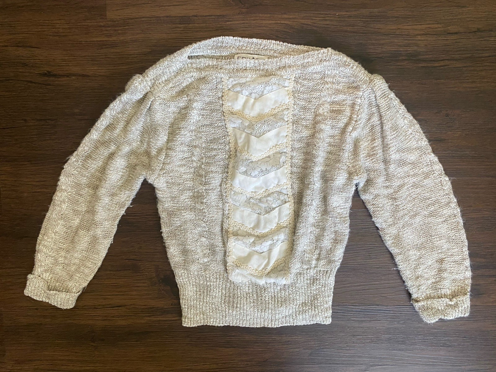 Vintage 1980s Cream Light Sweater Lace Detail XS Small