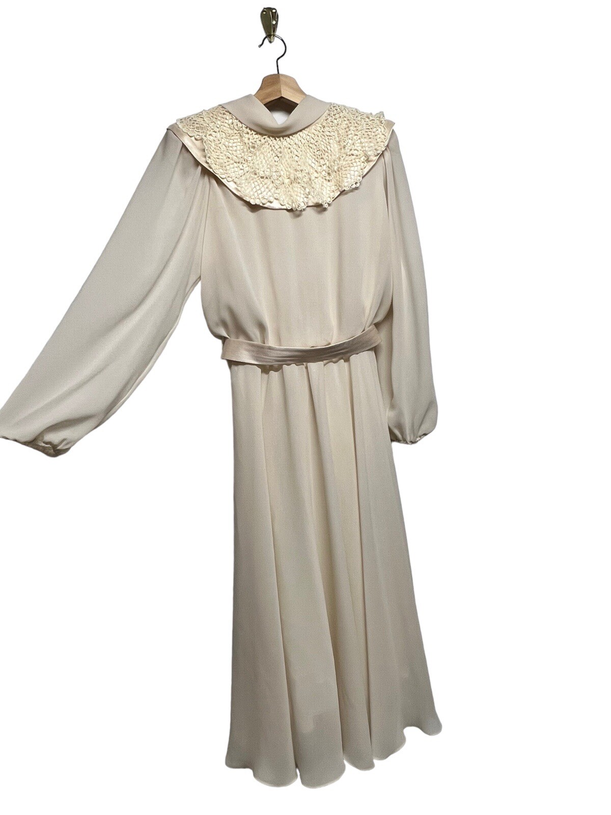 VINTAGE 1970s URSULA OF SWITZERLAND Cream Belted Midi Dress