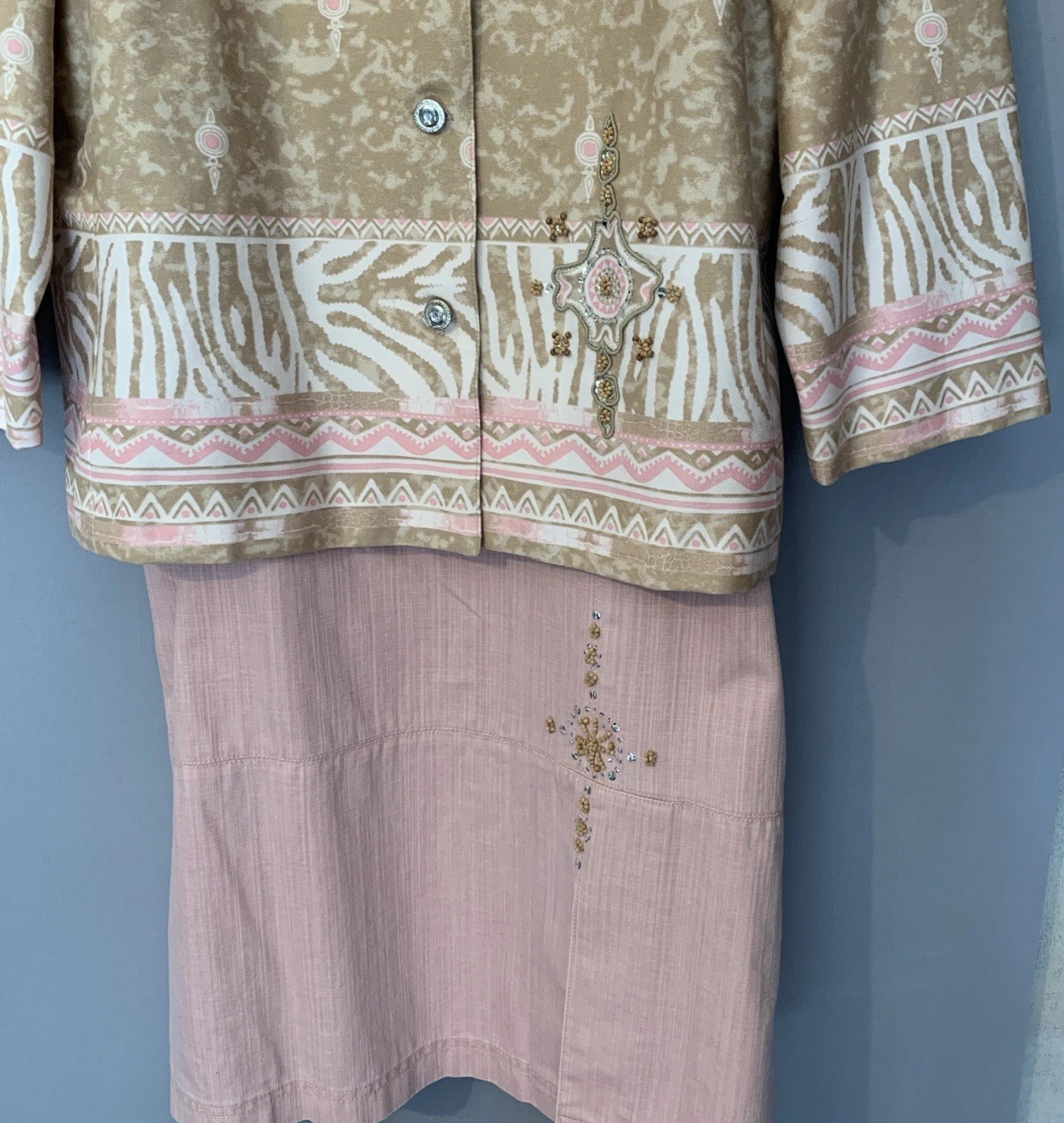 90s City Girl Nancy Bolen Skirt Suit Pink Cottage Pattern Mixing Animal Print XL