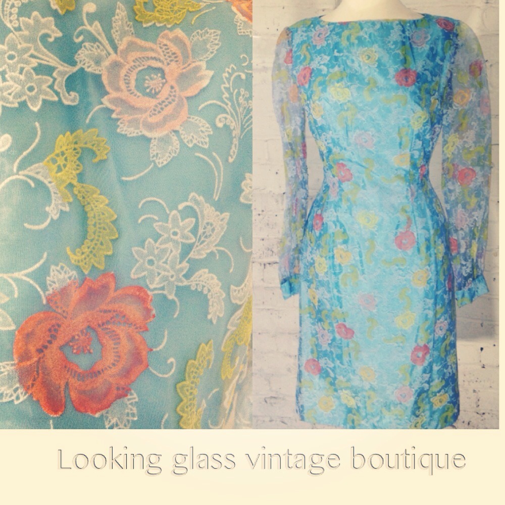 Vintage 40’s 50’s Dress Roses MOD Velvet Floral Pattern Garden Tea Party OOAK
