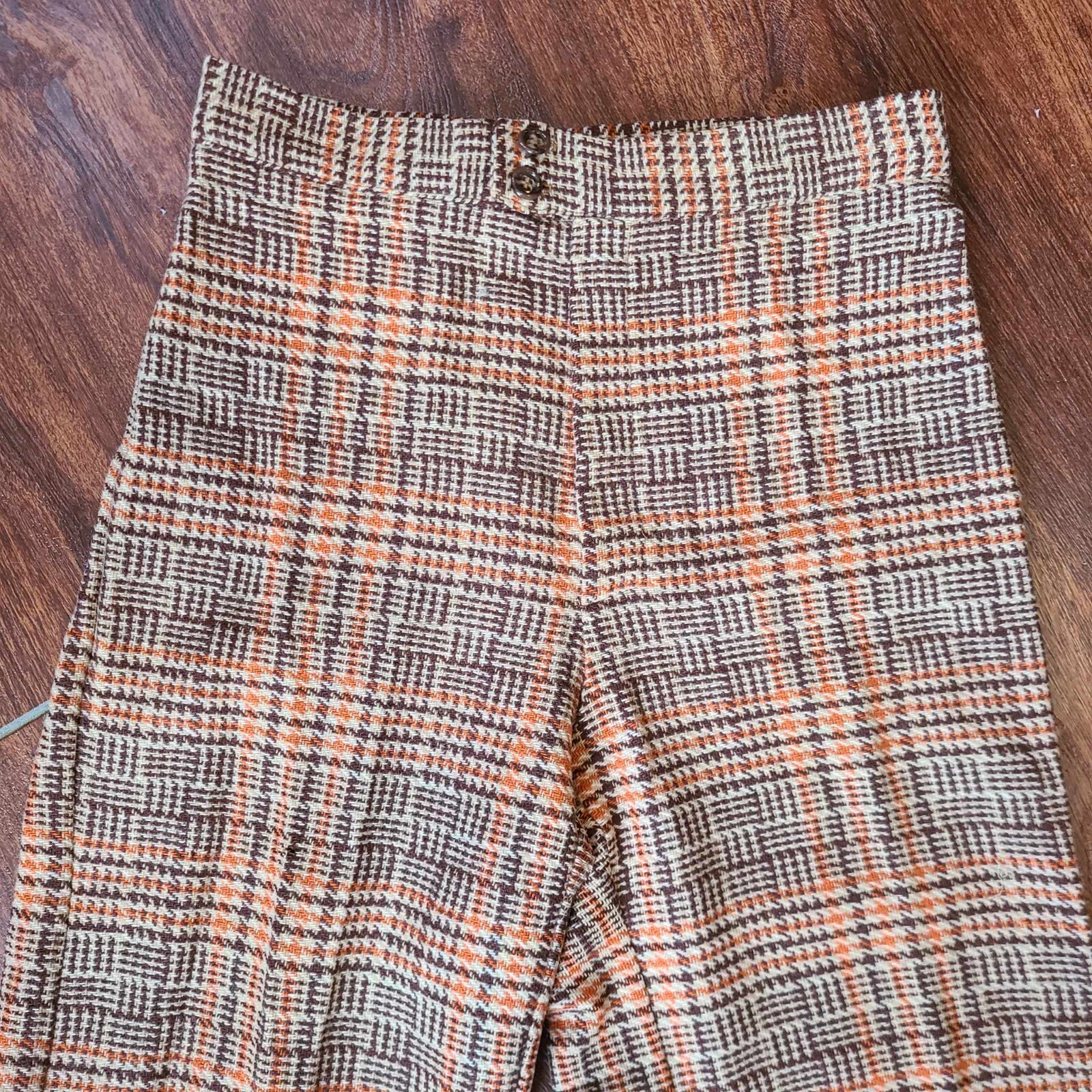 1970s Orange Plaid Happy Legs Bell-Bottom Pants Size S/M