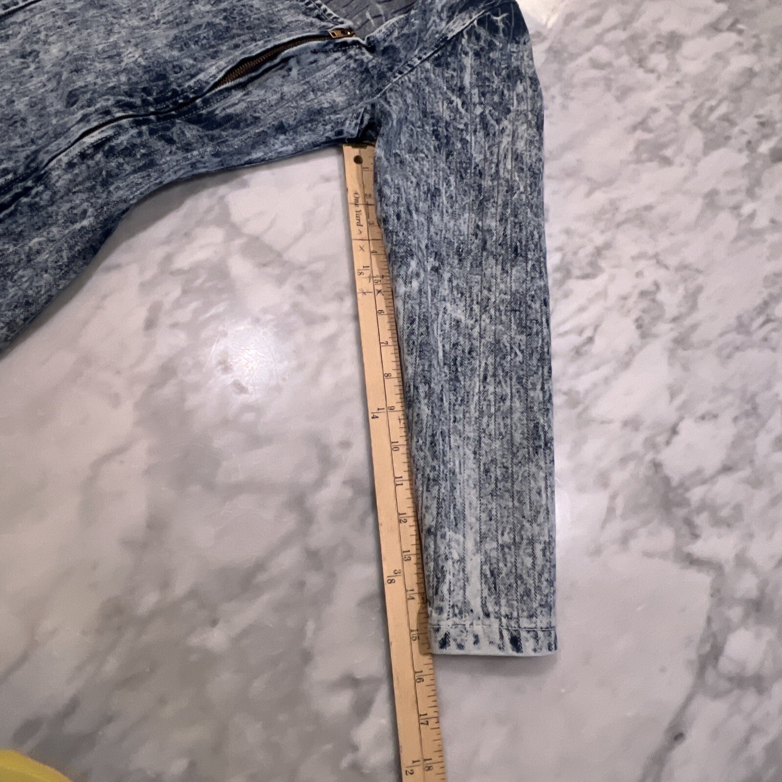 Vintage Paris Blue Dress Small Acid Wash Denim Full Zipper Long Sleeve Bodycon