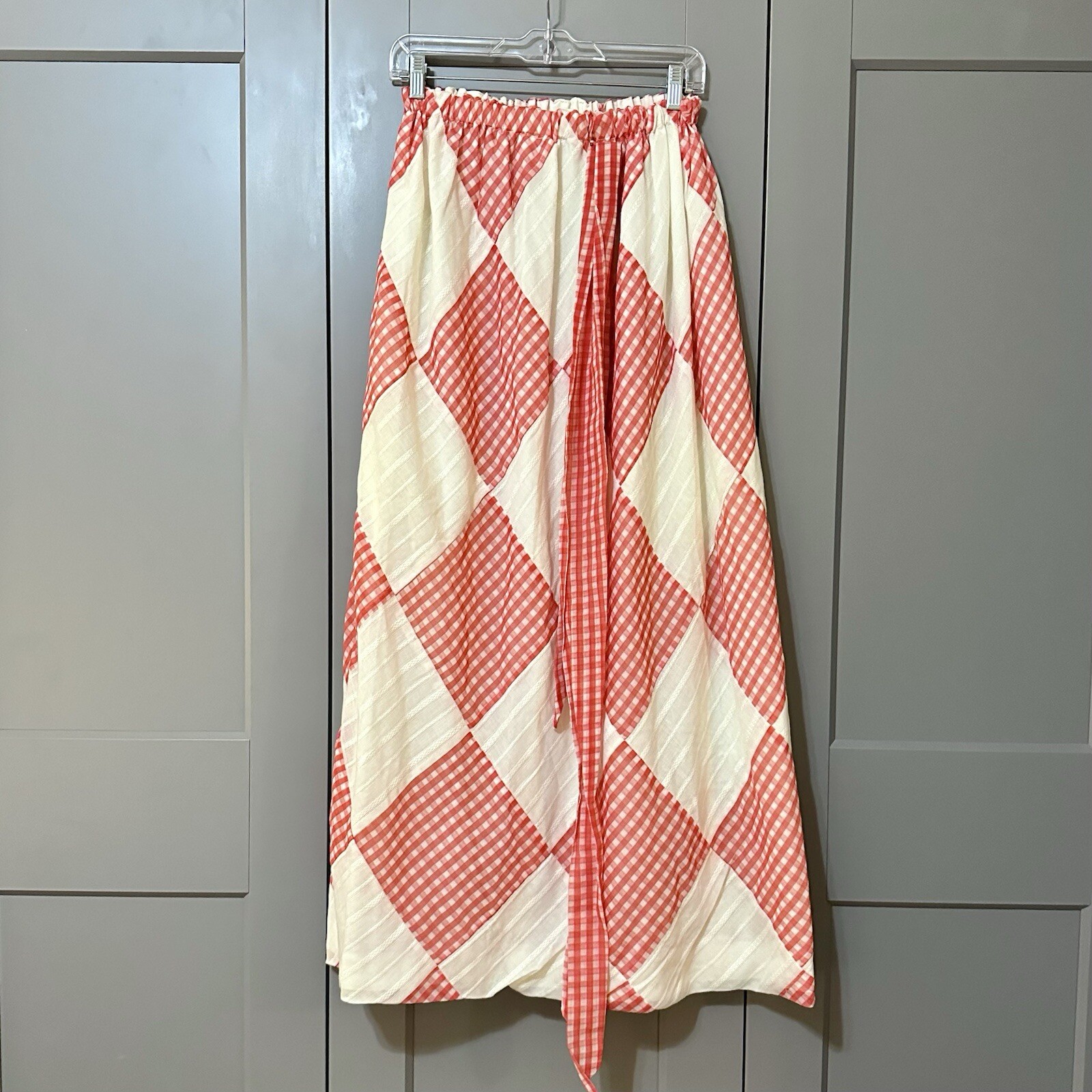Mr. Hank Vintage 70s Maxi Skirt Harlequin Print Gingham Bubble Hem Deadstock OS