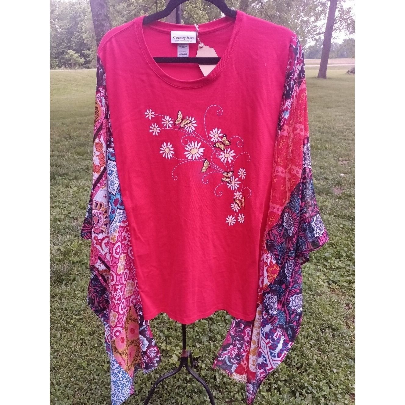 Kimono Sleeve Boho Tea, Ooak, Upcycled Boutique Top, Handmade Wearable Art