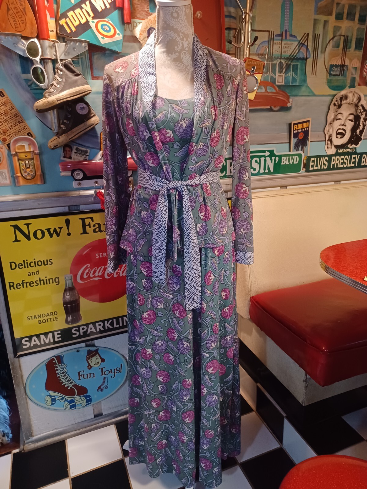 Vintage Mid-century 1970s Two-piece Maxi Dress With Jacket **FLAWS** MCM Mod