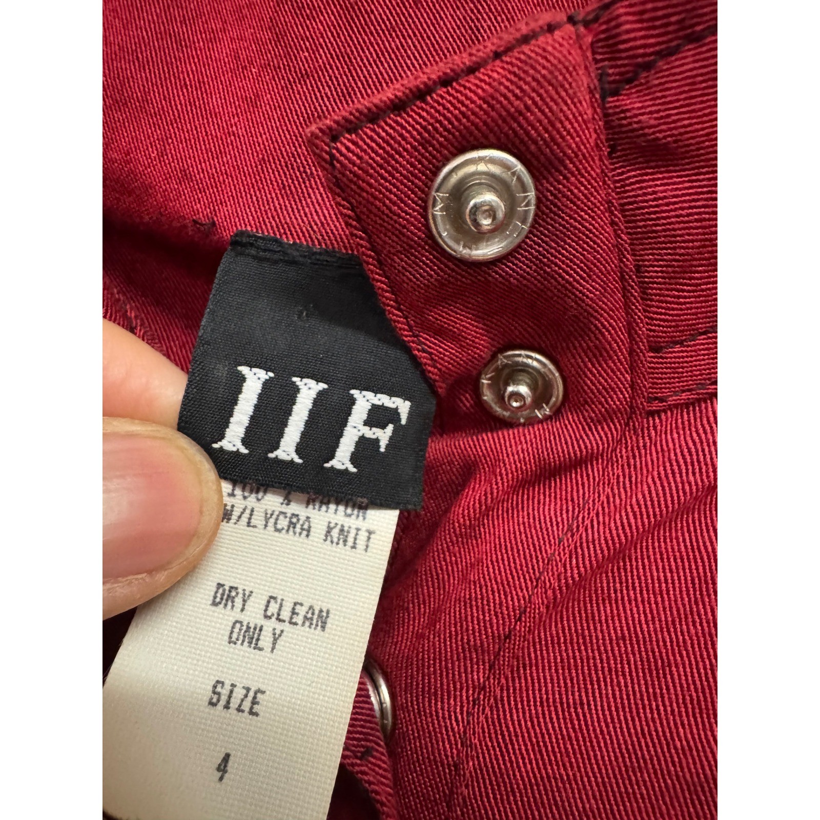 Vintage IIF Red Rayon Button Front Mock Neck Power Shoulder Midi Dress Size 4