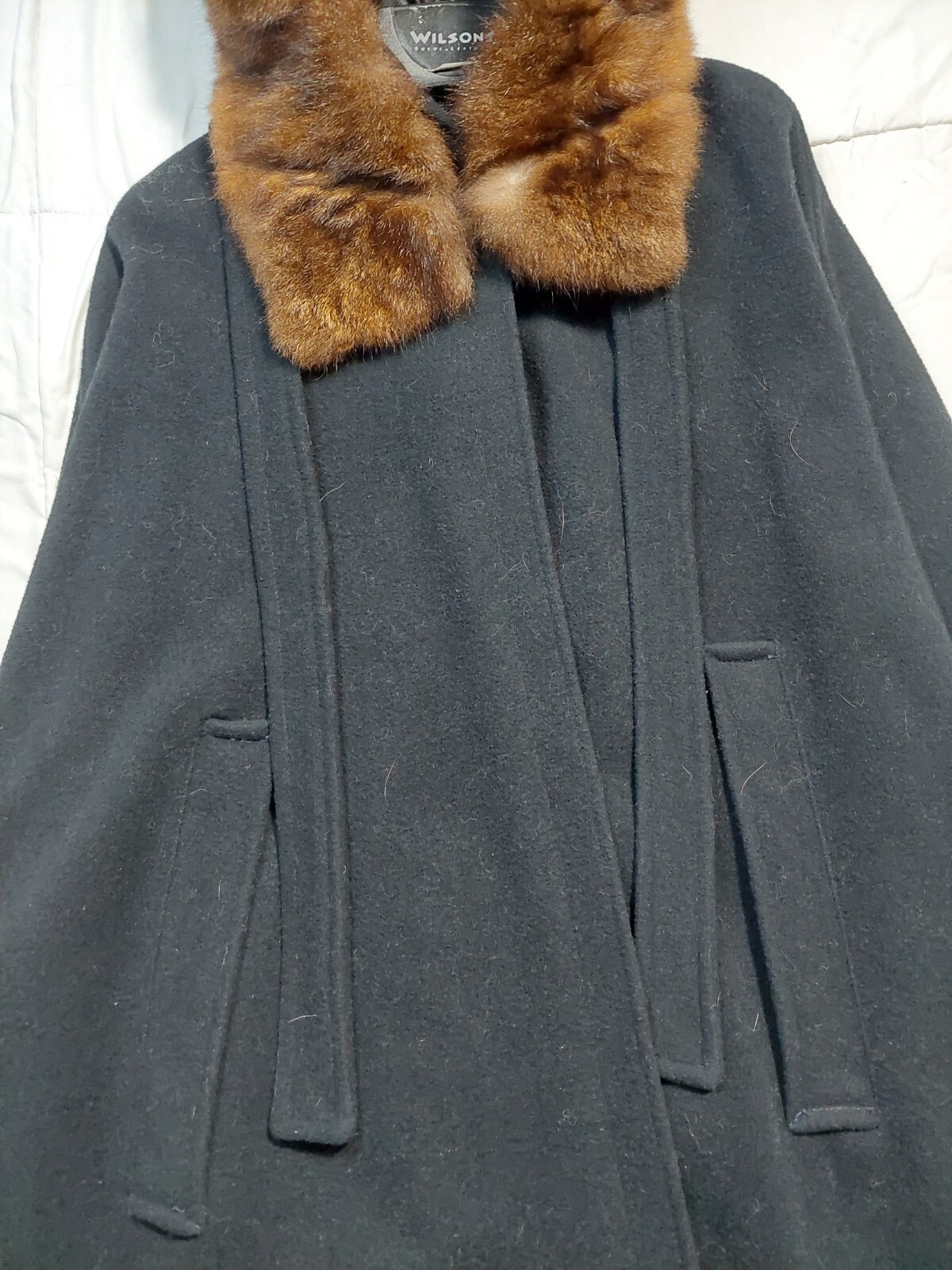 Women’s Small Aunt Abigail’s Attic Black 100% Wool Full Length Cape FauxFur Hood