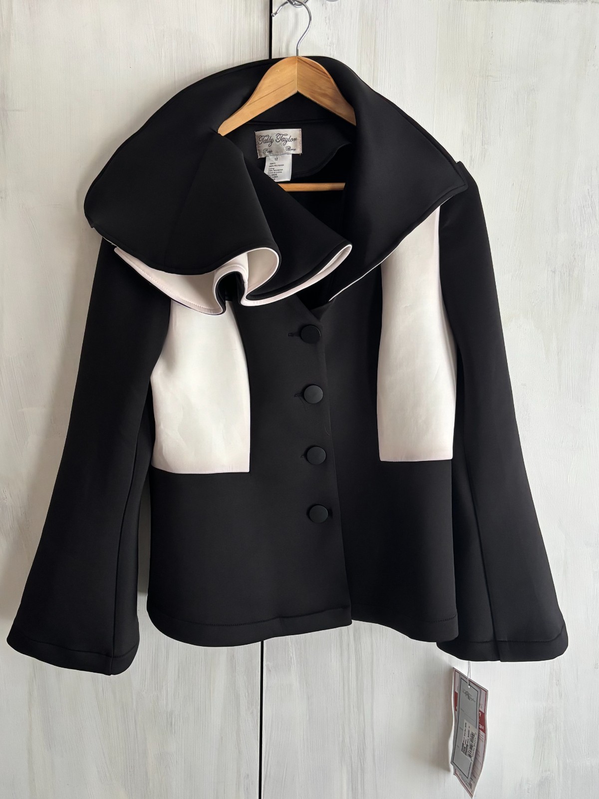 NWT Vintage 1980s Tally Taylor Avant Garde Scuba Blazer Jacket Black White 12