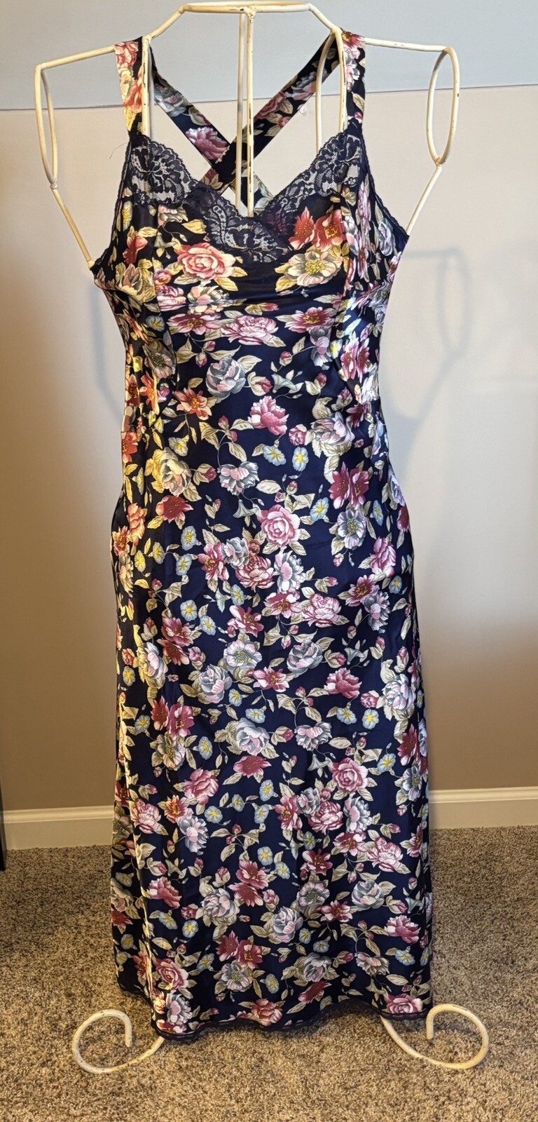 NWT Vintage Vanity Fair Satin Floral Wrap Peignoir Robe Gown Set Medium Magnolia